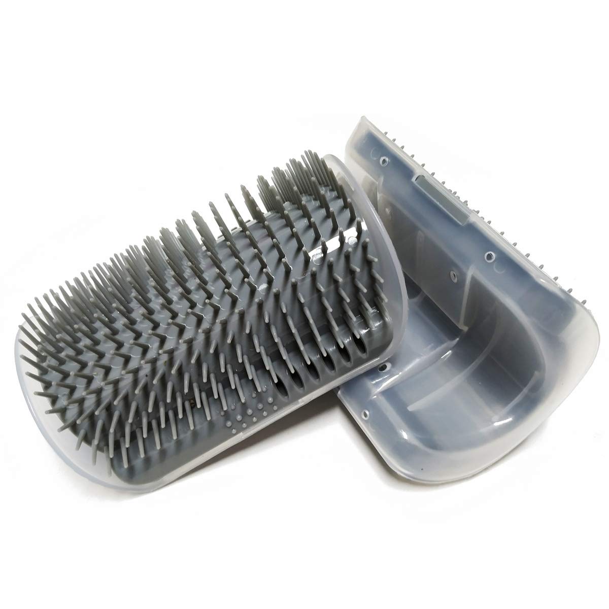 2 Pack Softer Self Groomer with Catnip Wall Corner Massage Comb Scratcher Grooming Brush Tool for Long & Short Fur Kitten Cats Dogs Gray