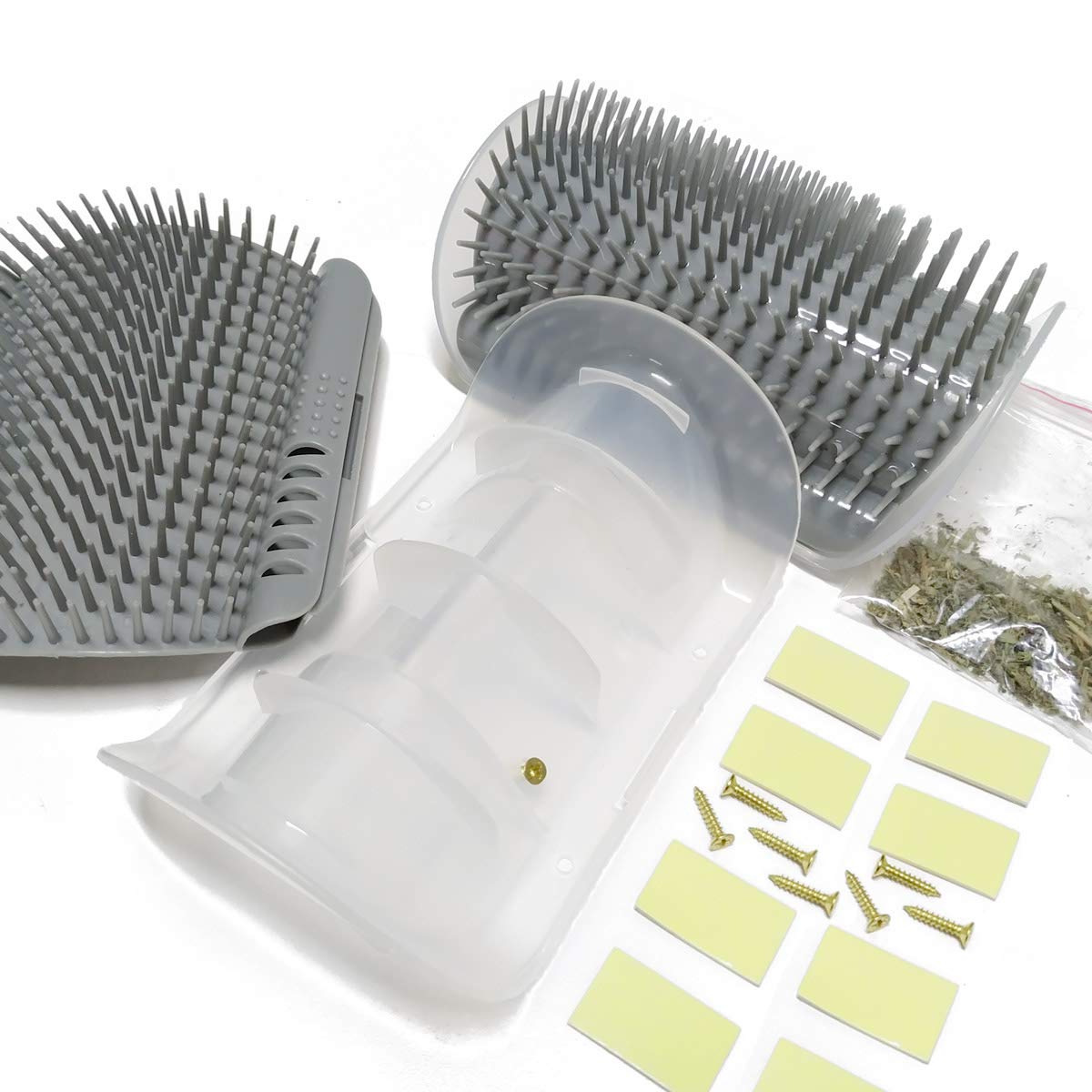 2 Pack Softer Self Groomer with Catnip Wall Corner Massage Comb Scratcher Grooming Brush Tool for Long & Short Fur Kitten Cats Dogs Gray