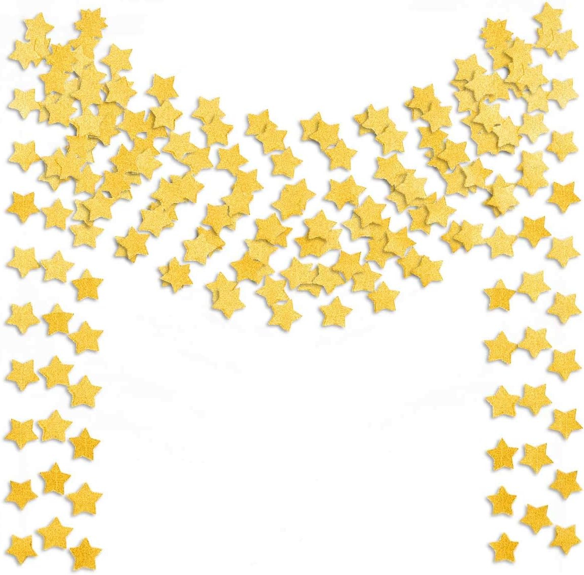 6 Pcs Gold Glitter Star Paper Garland Twinkle Bunting Banner Hanging Decorations for Christmas Birthday Party Golden Sparkling Stars Bridal Showers Wedding Baby Shower Holiday Supplies 50 Feet
