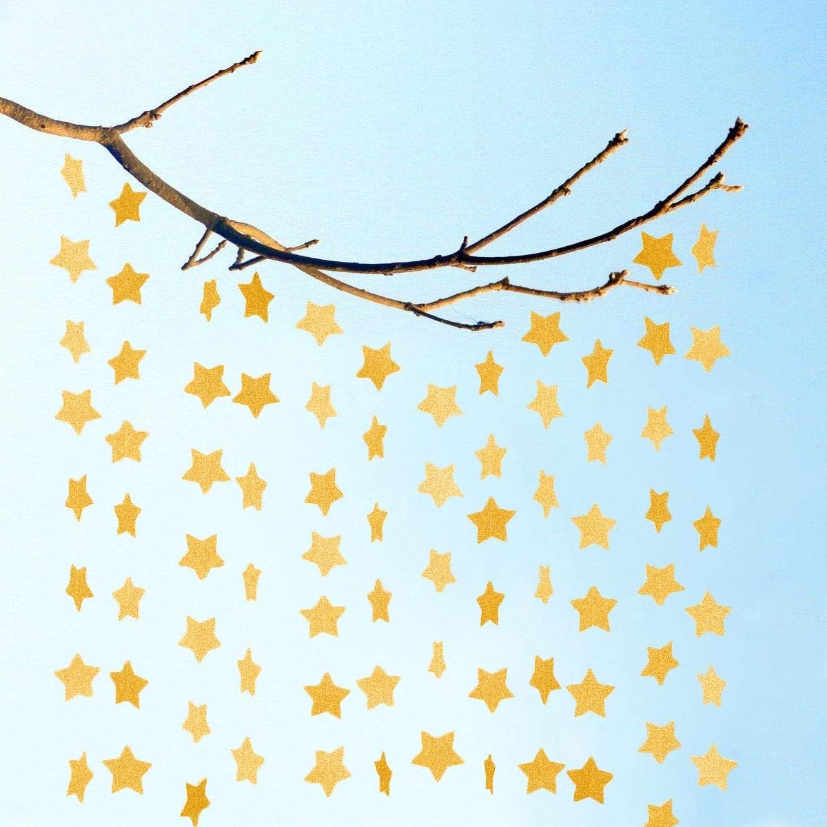 6 Pcs Gold Glitter Star Paper Garland Twinkle Bunting Banner Hanging Decorations for Christmas Birthday Party Golden Sparkling Stars Bridal Showers Wedding Baby Shower Holiday Supplies 50 Feet