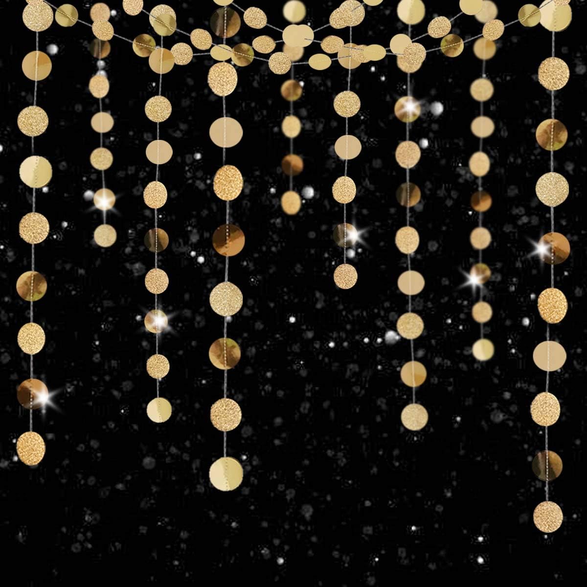 6 Pcs Glitter Champagne Gold Paper Circle Dots Garland 52 Feet Party Hanging Bunting Birthday Decorations Engagement Bridal Shower Wedding Baby Christmas Supplies Photo Backdrop