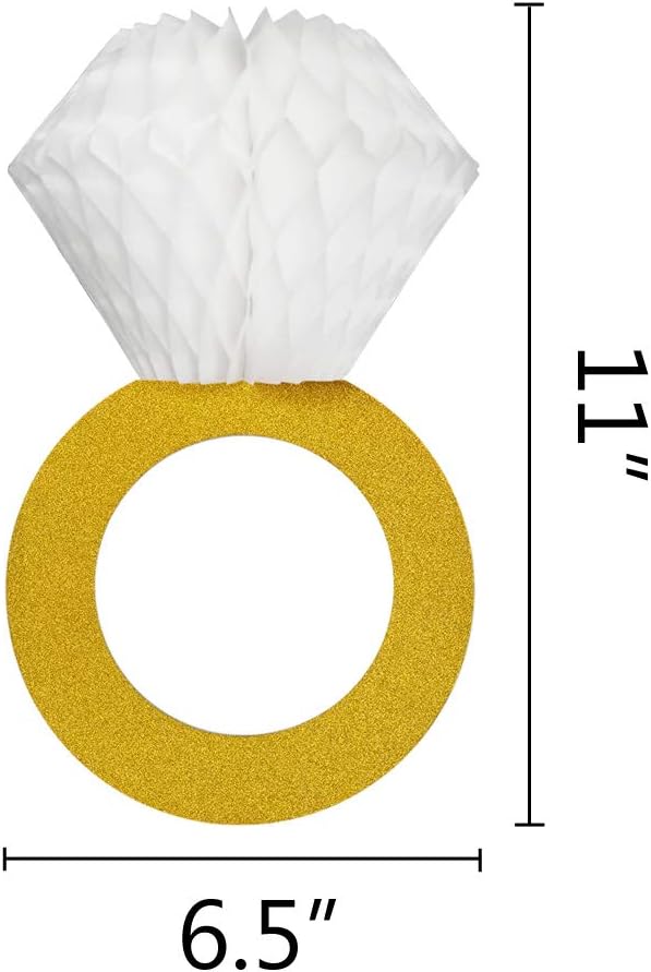 Petluno Glitter Gold Honeycomb Diamond Ring Hanging Decorations 3 Pieces Bachelorette Party Engagement Bridal Shower Wedding Anniversary Supplies