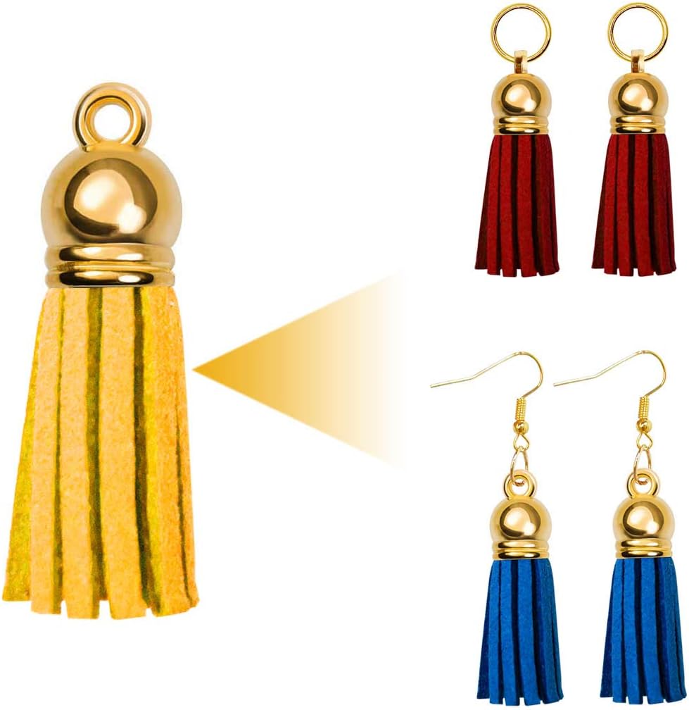 Tassels for Keychains Faux Suede Tassel DIY Jewelry Making 60 Pcs Leather Keychain Charms Bulk & Jump Rings Key Chain Cellphone Straps Pendants Crafts