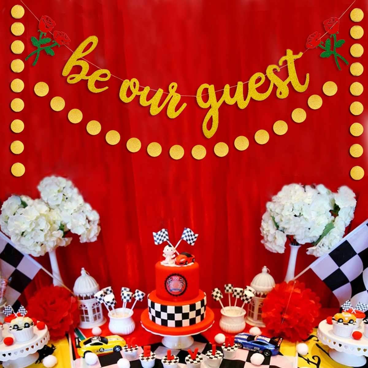 Be Our Guest Gold Sign Banner - Reception for Beauty And The Beast Party, Bridal Shower, Wedding, Engagement, Bachelorette, Baby Birthday, Housewarming Decorations