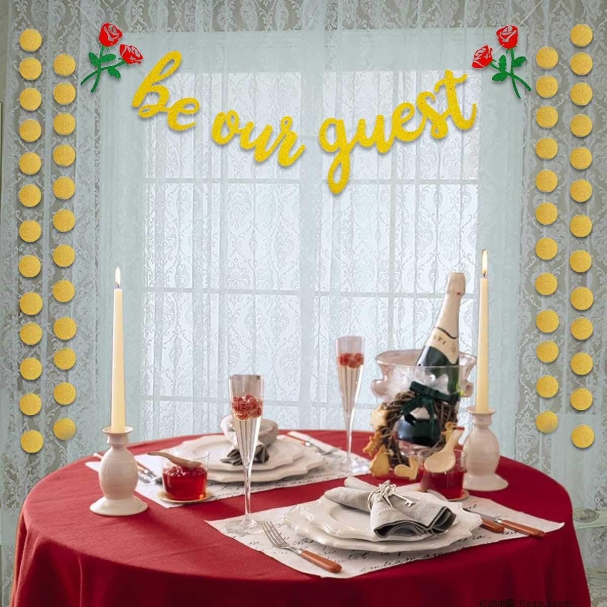 Be Our Guest Gold Sign Banner - Reception for Beauty And The Beast Party, Bridal Shower, Wedding, Engagement, Bachelorette, Baby Birthday, Housewarming Decorations