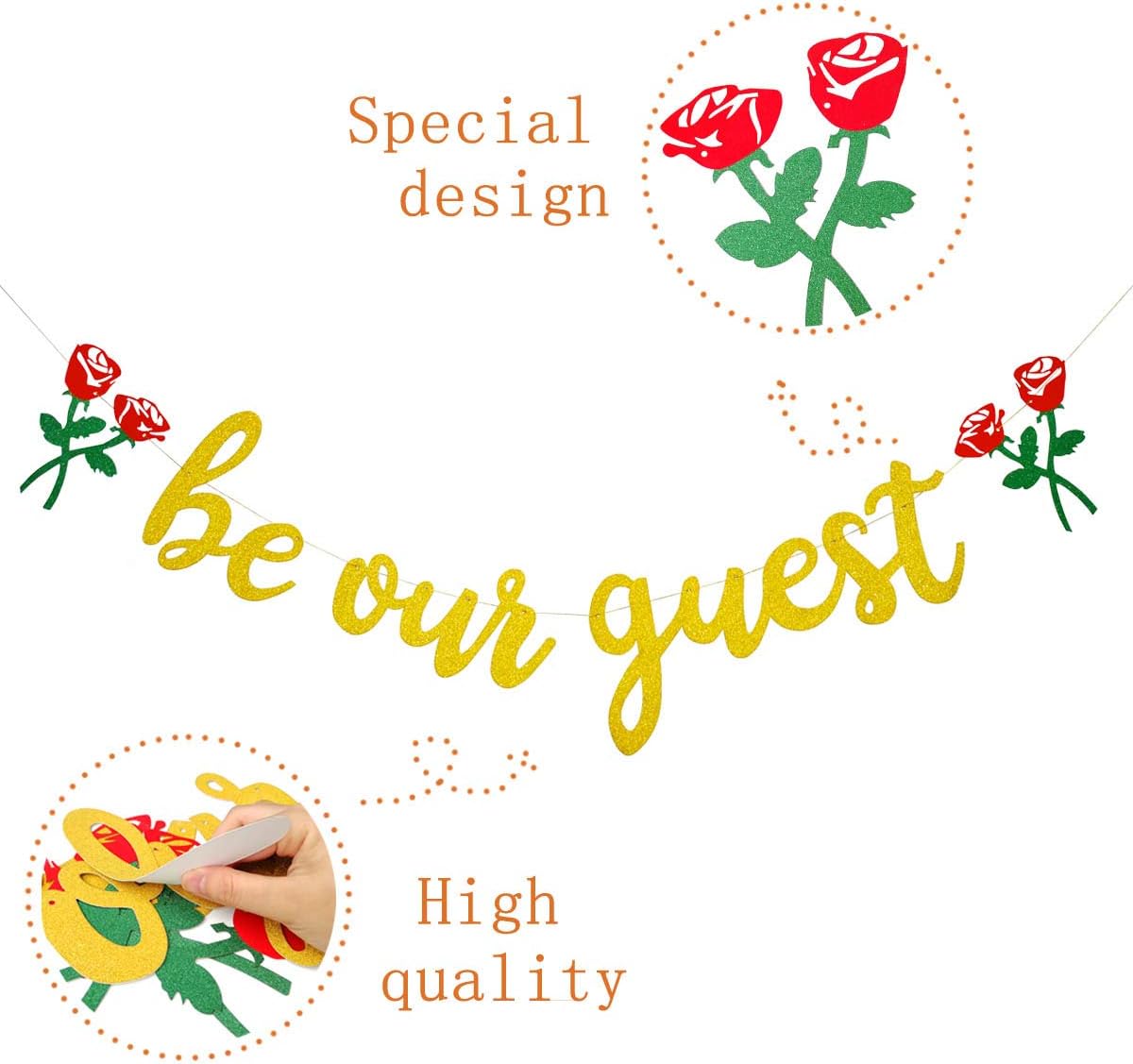 Be Our Guest Gold Sign Banner - Reception for Beauty And The Beast Party, Bridal Shower, Wedding, Engagement, Bachelorette, Baby Birthday, Housewarming Decorations