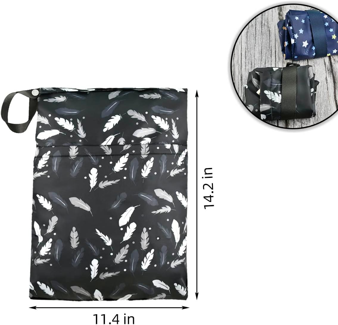 2 Pcs Waterproof Reusable Wet Dry Bag for Diaper Baby Cloth Gym Clothes Washable Travel Bags Beach Pool Swimsuits Pockets with Two Zippered Dirty Diapers Stroller Yoga Toiletries Daycare Organizer