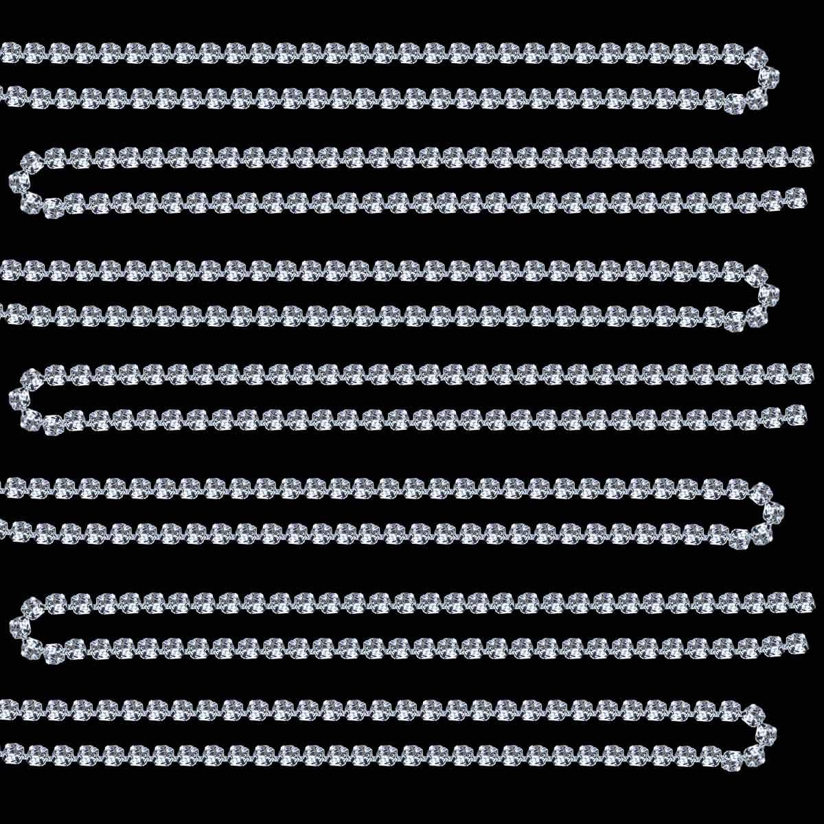 1 Roll 10 Yards 3MM Crystal Rhinestone Close Chain Trim for Sewing Craft DIY Decoration Jewelry Silver Claw Cup Diamond Trimming Clear SS12 silver