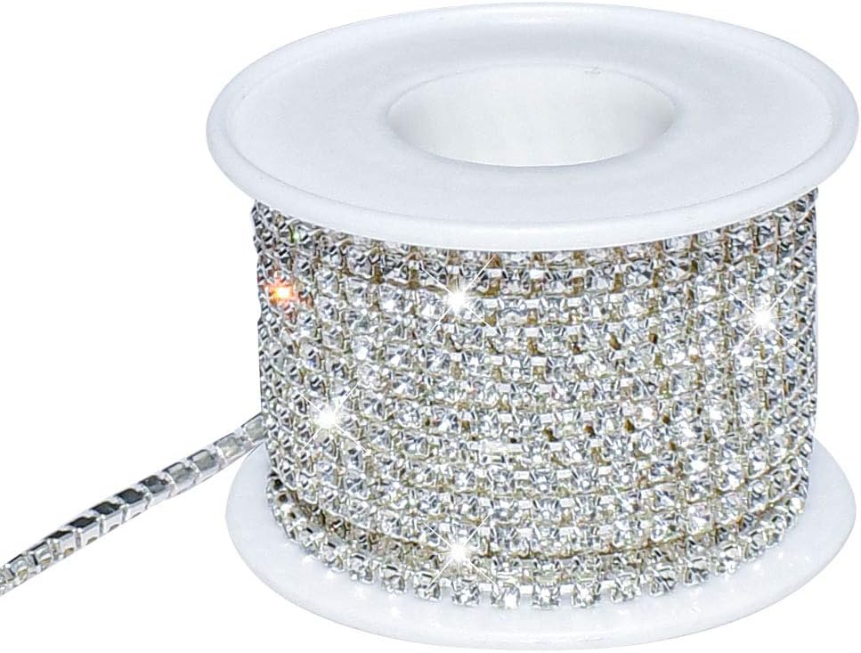 1 Roll 10 Yards 3MM Crystal Rhinestone Close Chain Trim for Sewing Craft DIY Decoration Jewelry Silver Claw Cup Diamond Trimming Clear SS12 silver