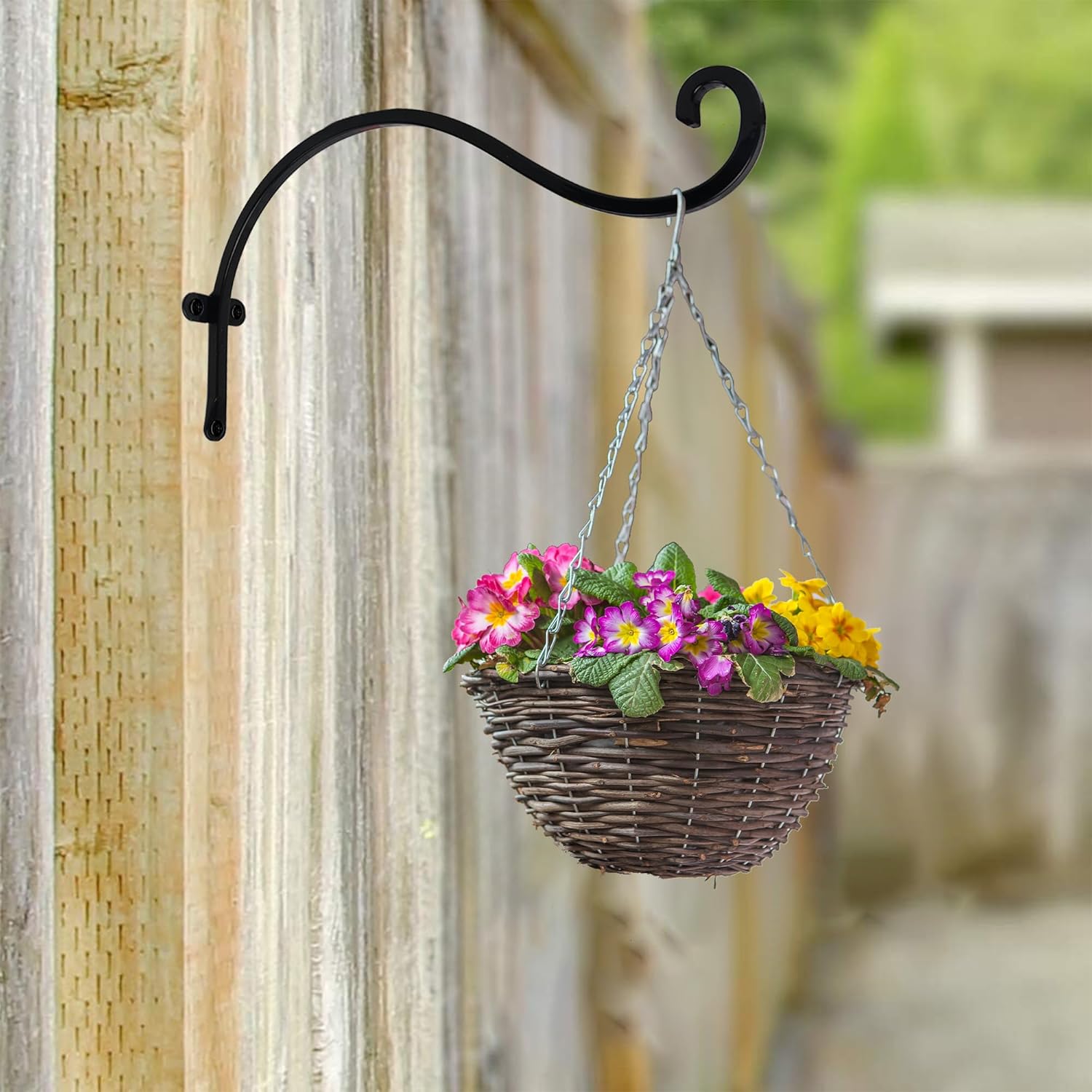 2 Pack Plant Hanger Outdoor, 12 Inch Heavy-Duty Hanging Plant Hook for Outside Basket, Black Metal Wall Mount Plant Bracket Hook for Flower Baskets Bird Feeder