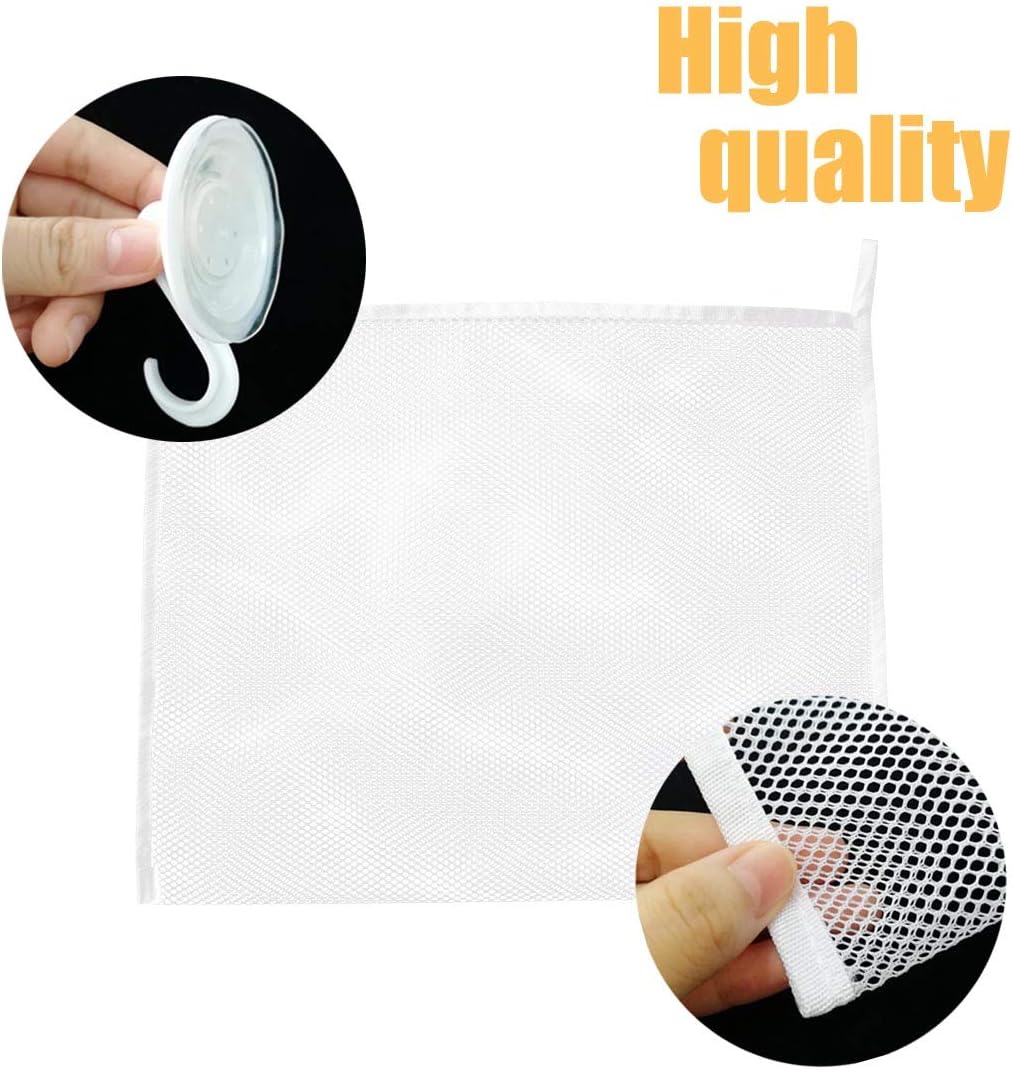 Petluno Bath Toy Organizer Mesh Storage Baby Shower Toys Bathtub Net Bag Kids Quick Dry Holder 2 X Bathroom & 6 Strong Suction Hooks White