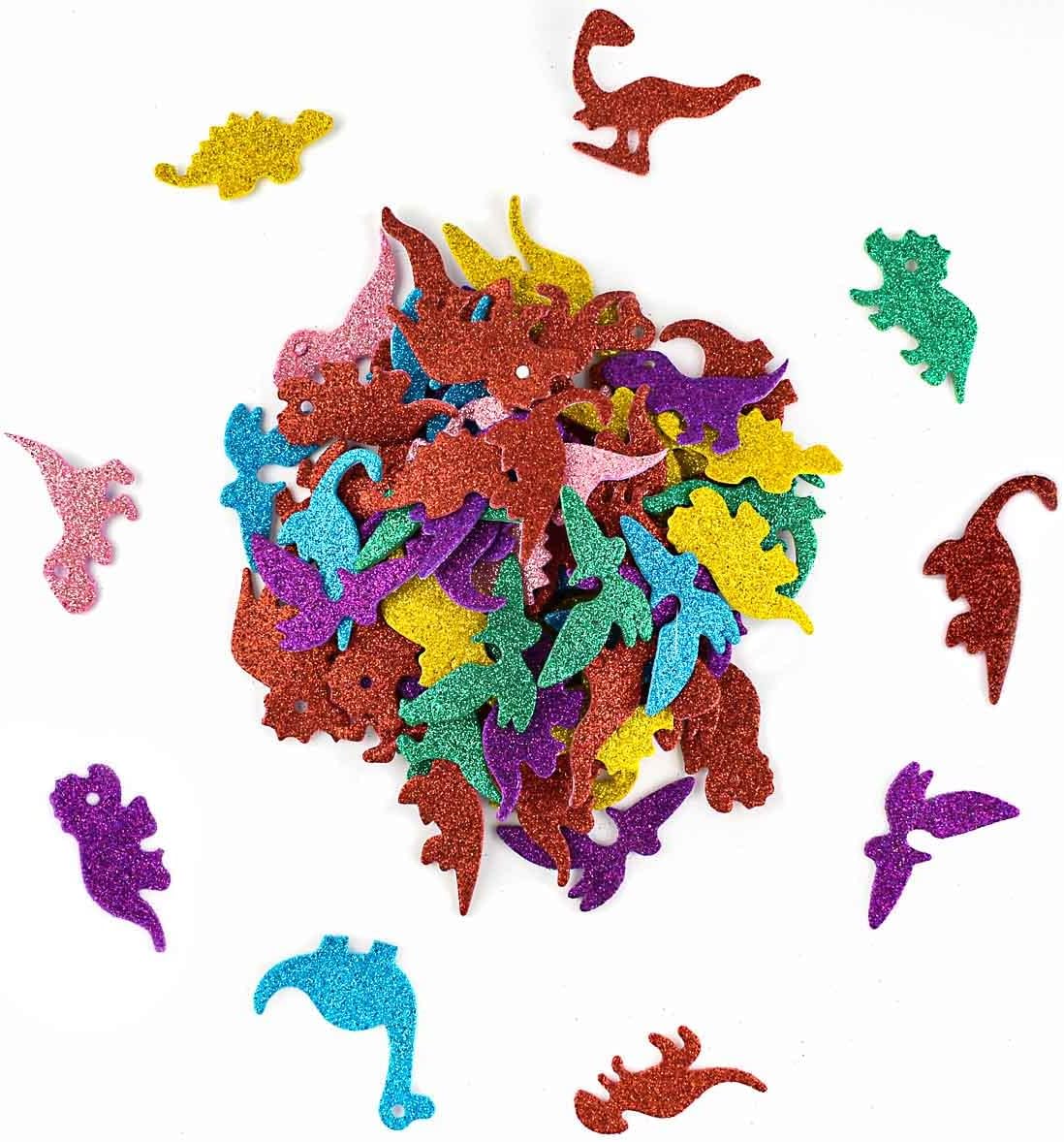 Petluno 160 Pieces Glitter Dinosaur Foam Stickers Self Adhesive for Craft DIY Self-Adhesive Shapes Sticker Home Party Decoration Colorful Arts Crafts Supplies Assorted Colors