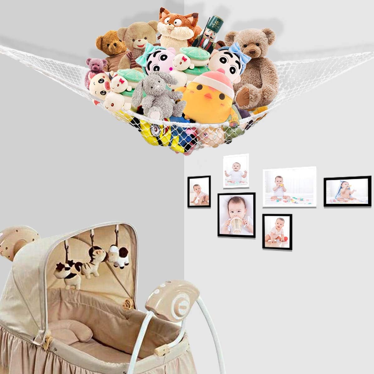 Hammock Mesh Toy Net Stuffed Animal Toys for Kids Jumbo Large Storage Pet Corner Animals Wall Hanging Organizer Christmas Gift White