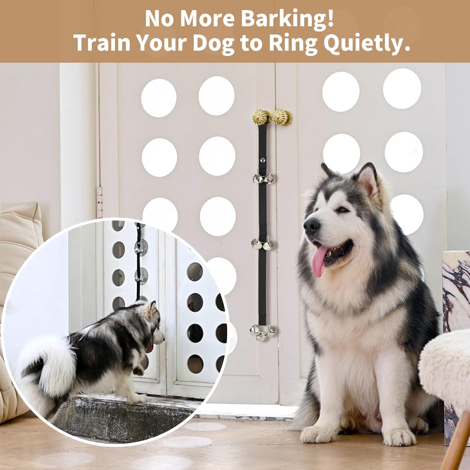 Upgraded Puppy Bells Dog Doorbells for Door Knob/Potty Training/Go Outside-Dog Puppies Dogs Doggy Doggie Pooch Pet Cat Lovers-Premium Quality-3 Snaps Length Adjustment Black; 1 Pack