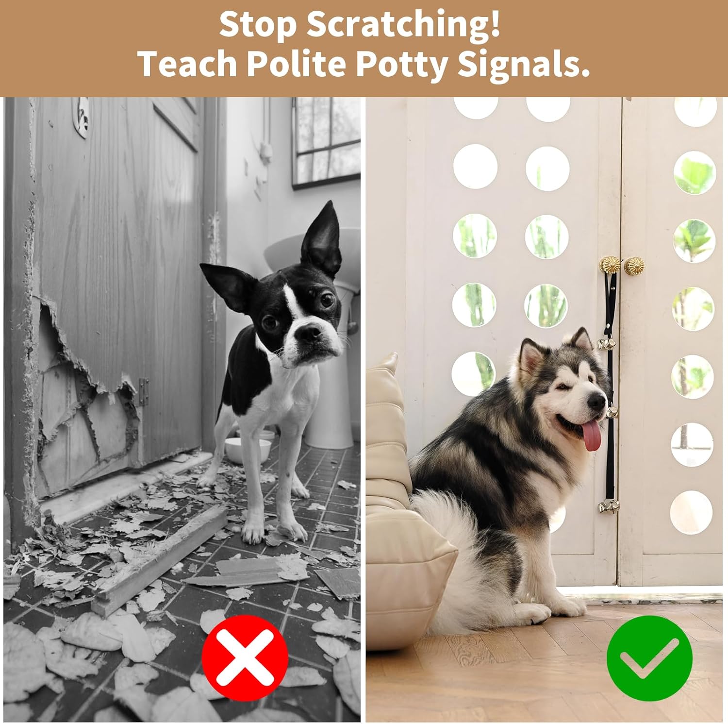Upgraded Puppy Bells Dog Doorbells for Door Knob/Potty Training/Go Outside-Dog Puppies Dogs Doggy Doggie Pooch Pet Cat Lovers-Premium Quality-3 Snaps Length Adjustment Black; 1 Pack