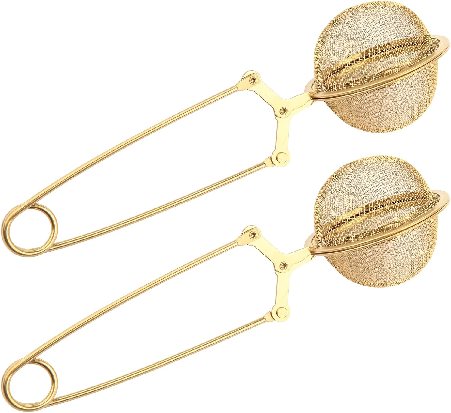 Snap Tea Ball Infuser with Handle; Premium Stainless Steel Fine Mesh Screen Strainer Filters Colander Cullender Sieve Infusion Steeper Maker for Loose Leaf Herbs, 2 Pieces, Golden Handle