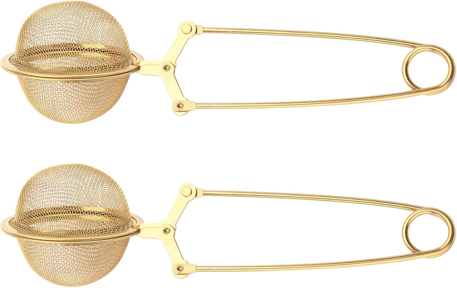 Snap Tea Ball Infuser with Handle; Premium Stainless Steel Fine Mesh Screen Strainer Filters Colander Cullender Sieve Infusion Steeper Maker for Loose Leaf Herbs, 2 Pieces, Golden Handle