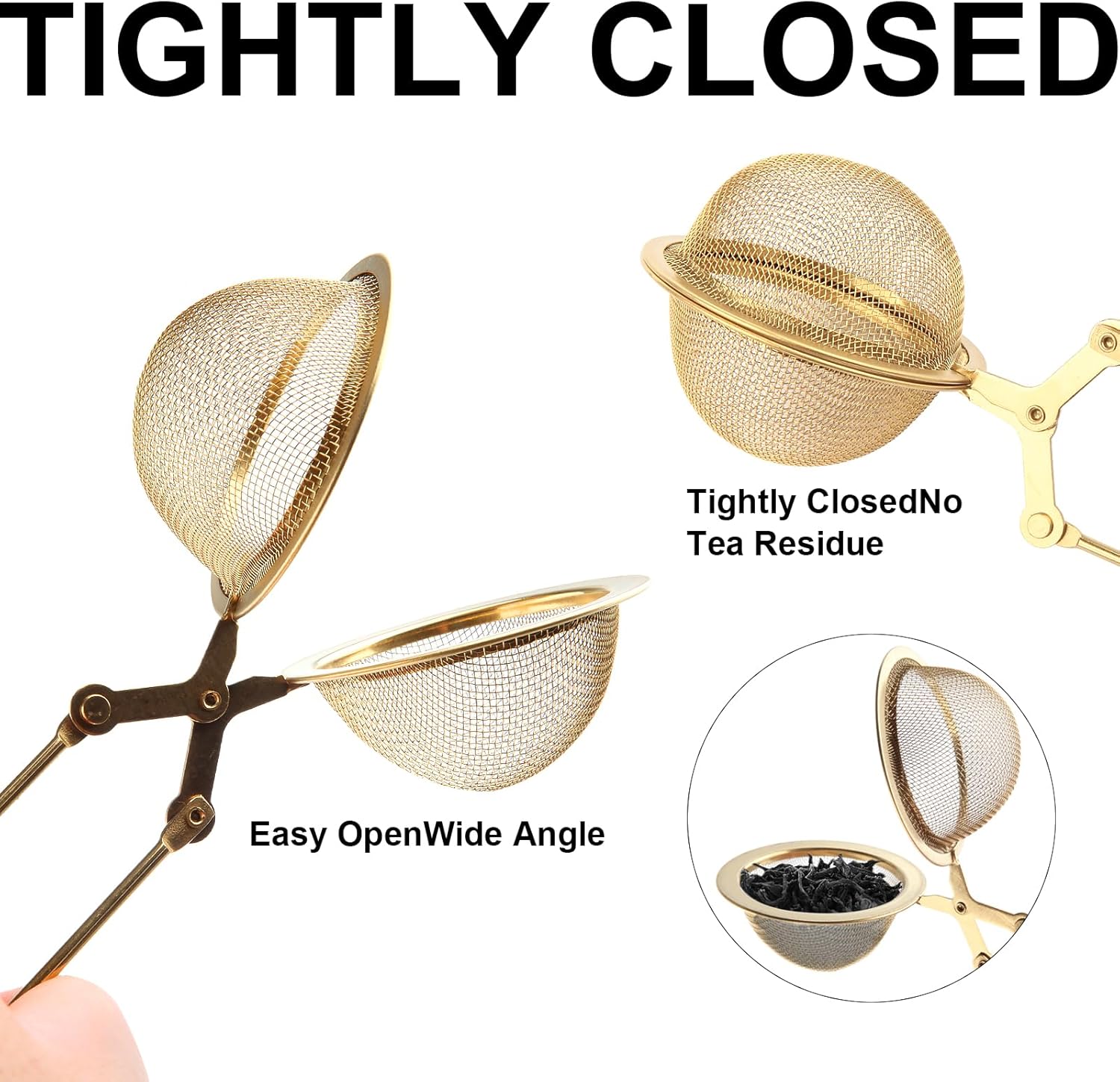 Snap Tea Ball Infuser with Handle; Premium Stainless Steel Fine Mesh Screen Strainer Filters Colander Cullender Sieve Infusion Steeper Maker for Loose Leaf Herbs, 2 Pieces, Golden Handle
