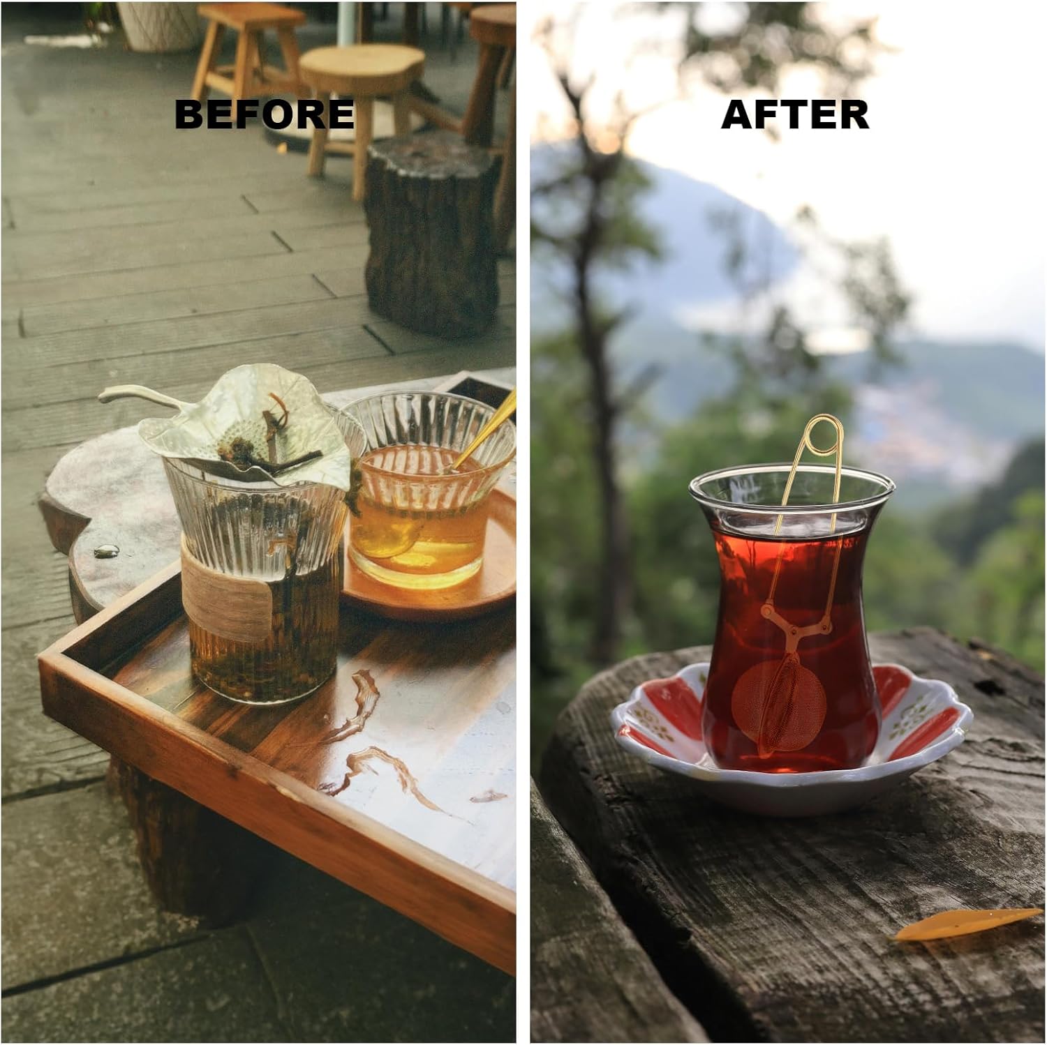 Snap Tea Ball Infuser with Handle; Premium Stainless Steel Fine Mesh Screen Strainer Filters Colander Cullender Sieve Infusion Steeper Maker for Loose Leaf Herbs, 2 Pieces, Golden Handle