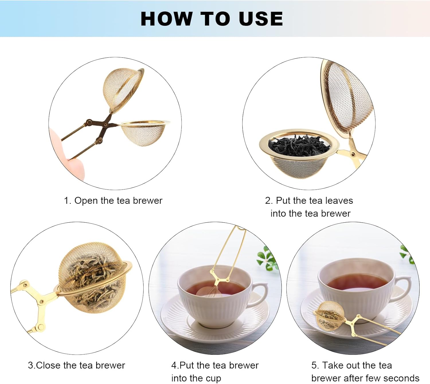 Snap Tea Ball Infuser with Handle; Premium Stainless Steel Fine Mesh Screen Strainer Filters Colander Cullender Sieve Infusion Steeper Maker for Loose Leaf Herbs, 2 Pieces, Golden Handle