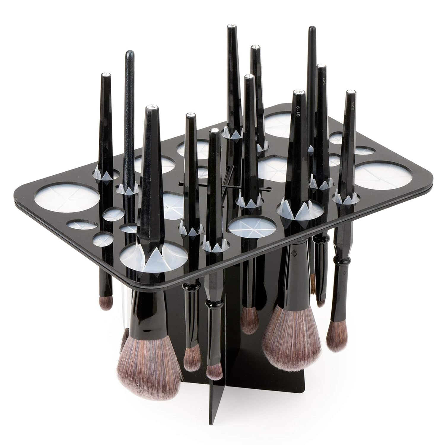 Acrylic Drying Rack for Brushes, Collapsible Stand with 28 Slots Nail, Paint, and Makeup Brushes – Black, Unisex, Ideal Artists Enthusiasts Black