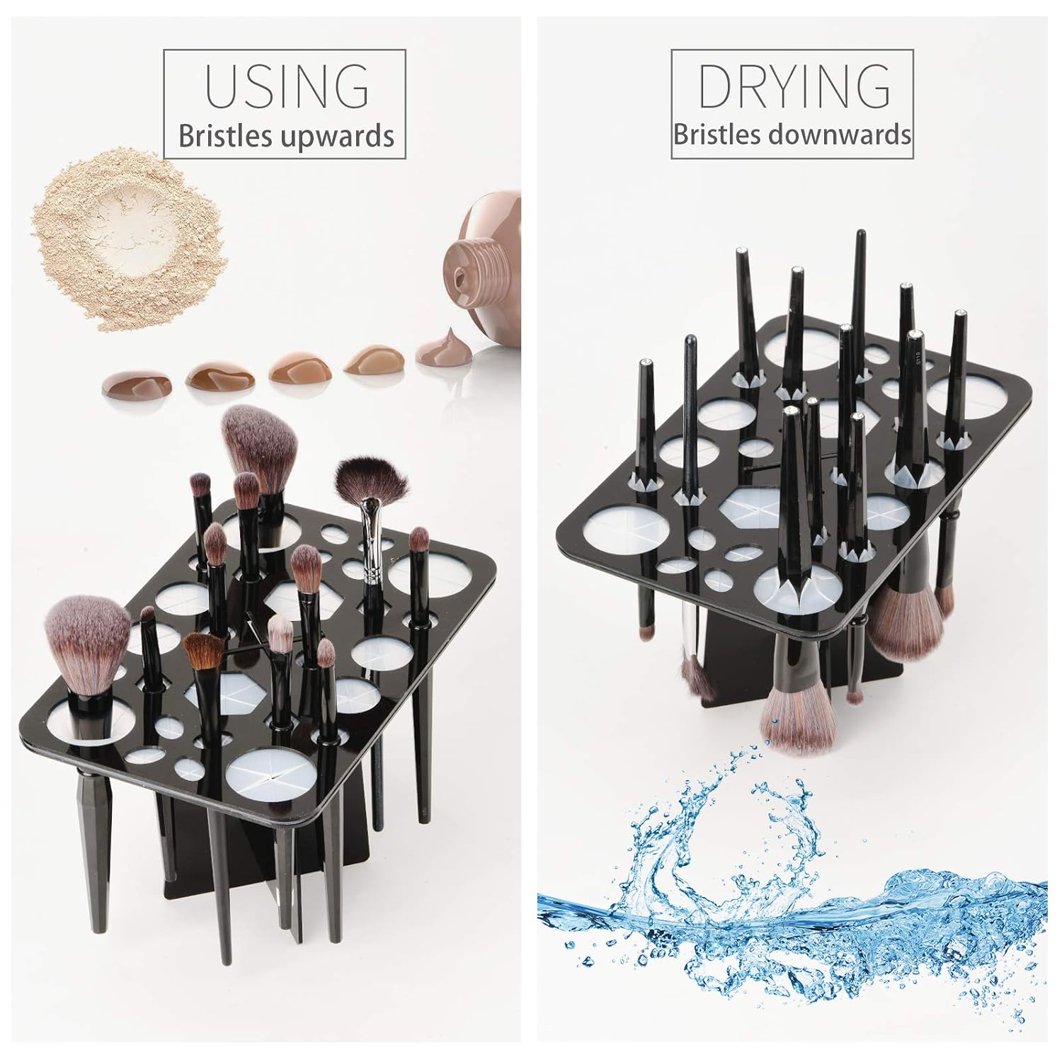 Acrylic Drying Rack for Brushes, Collapsible Stand with 28 Slots Nail, Paint, and Makeup Brushes – Black, Unisex, Ideal Artists Enthusiasts Black