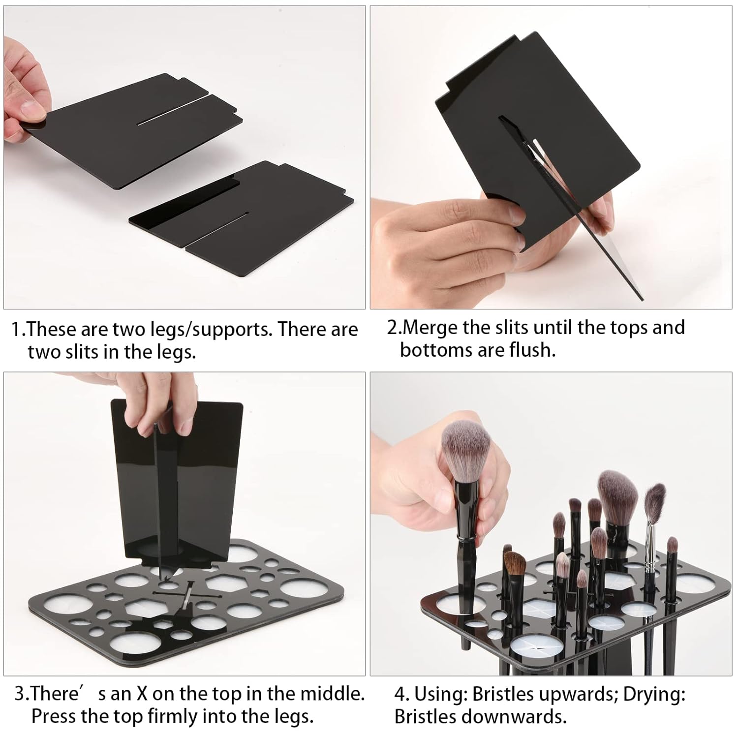 Acrylic Drying Rack for Brushes, Collapsible Stand with 28 Slots Nail, Paint, and Makeup Brushes – Black, Unisex, Ideal Artists Enthusiasts Black