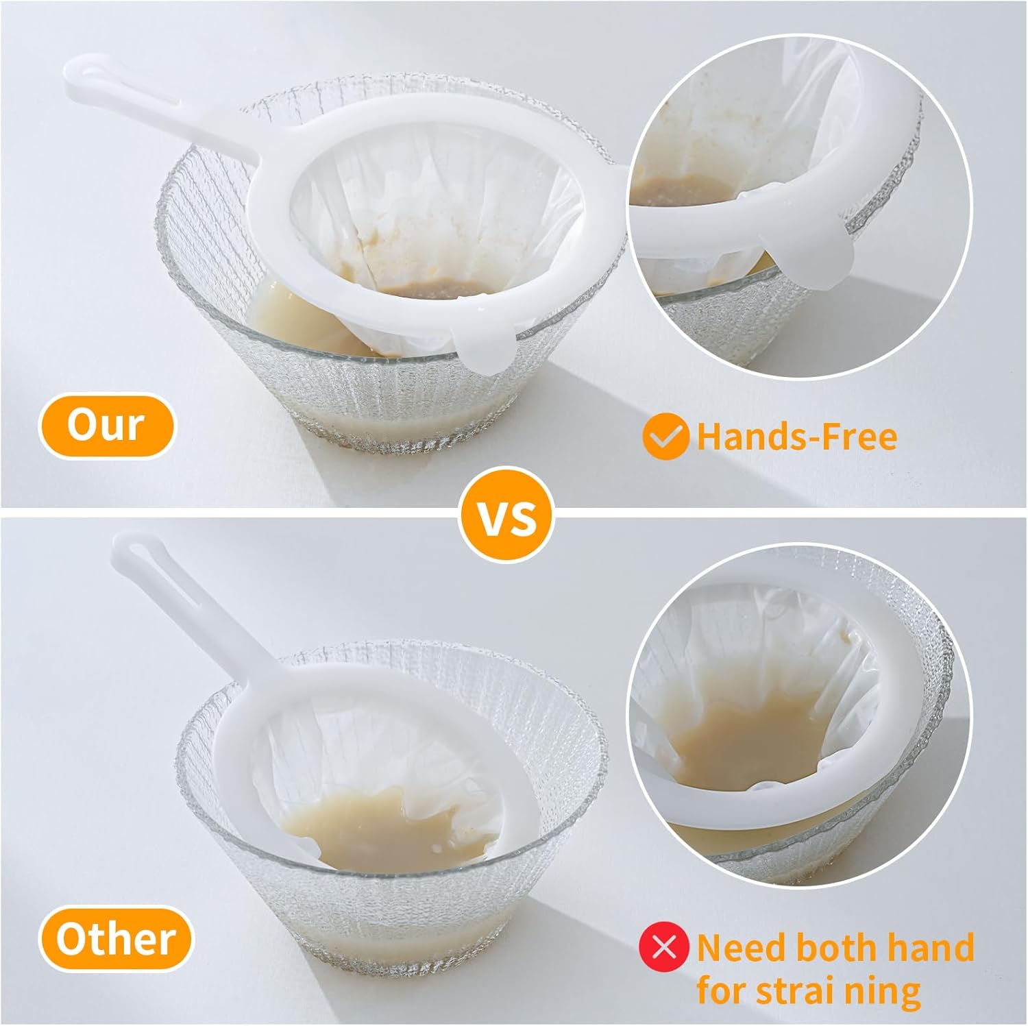 Premium Multi-Mesh Strainer Set, 4 Pack - 100/200/300/400 Mesh, Nylon & Plastic Fine Mesh Sieve for Tea, Coffe, Nut Milk, Juice, Broth, Smoothies, Reusable Easy to Clean, Durable,Dishwarer Safe