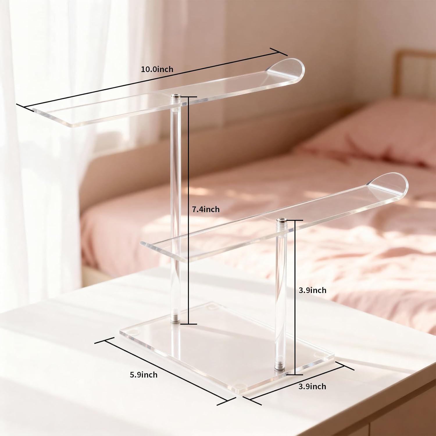 Petluno Double-Tier Clear Acrylic Headband Holder Stand - Elegant Display for 20+ Hair Bands, Accessories Organizer Bedroom, Vanity & Salon Space-Saving, Durable Stylish