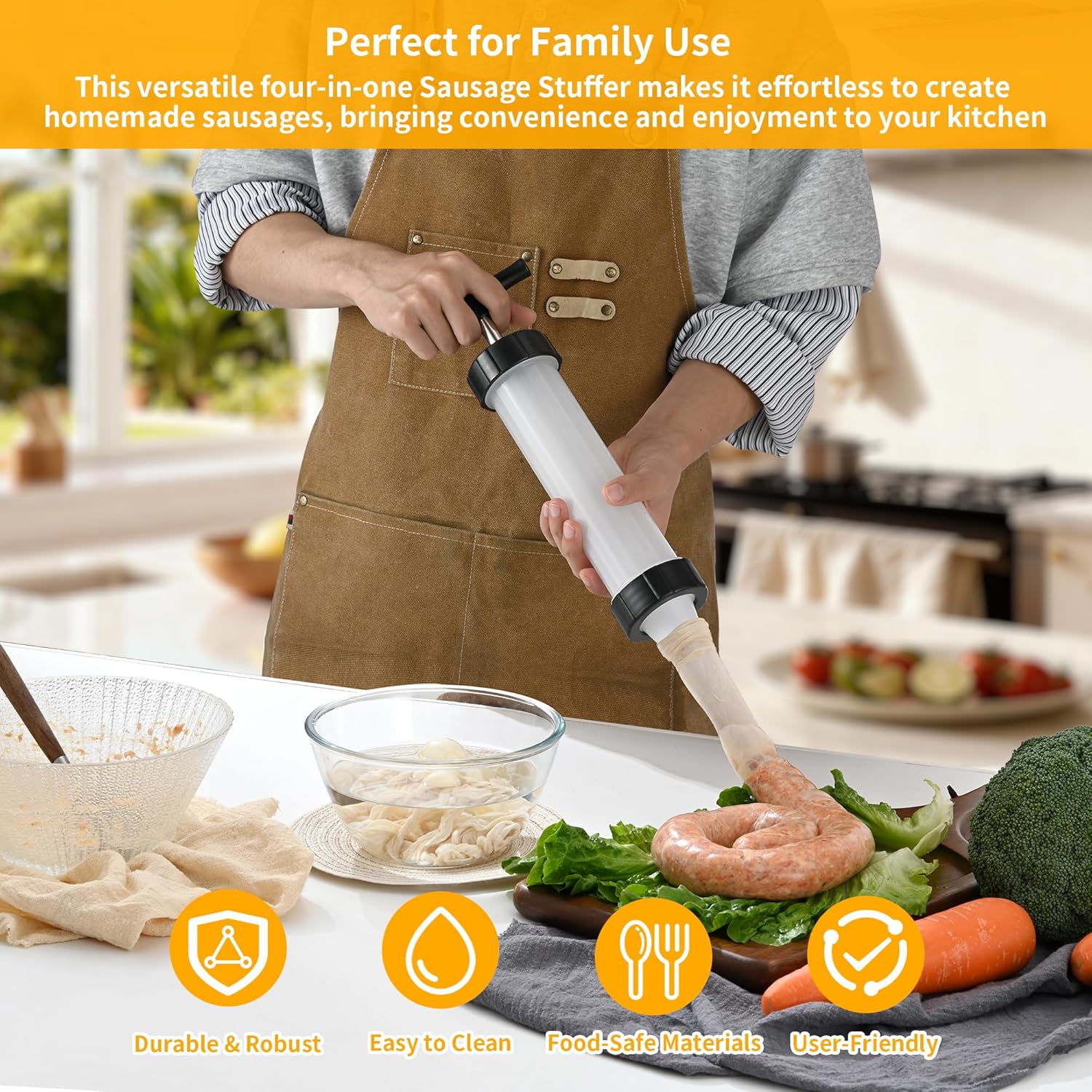 Manual Sausage Stuffer, Black, BPA-Free, Handheld with 4 Stuffing Tubes, for Hot Dogs and Bratwurst