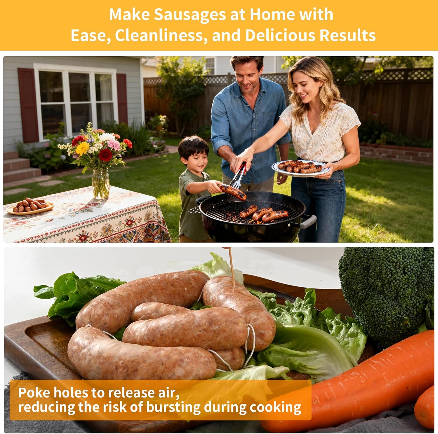 Manual Sausage Stuffer, Black, BPA-Free, Handheld with 4 Stuffing Tubes, for Hot Dogs and Bratwurst