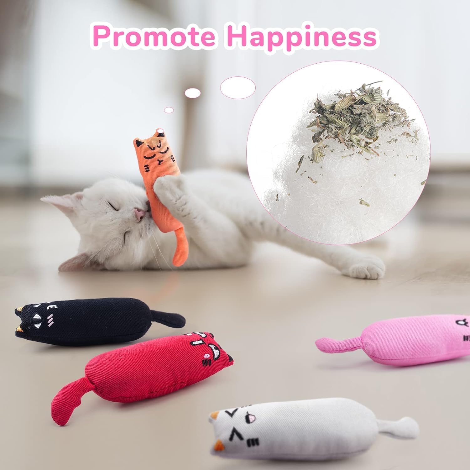 Petluno 5Pcs Bite Resistant Catnip Toy for Cats,Catnip Filled Cartoon Mice Cat Teething Chew Multicolor