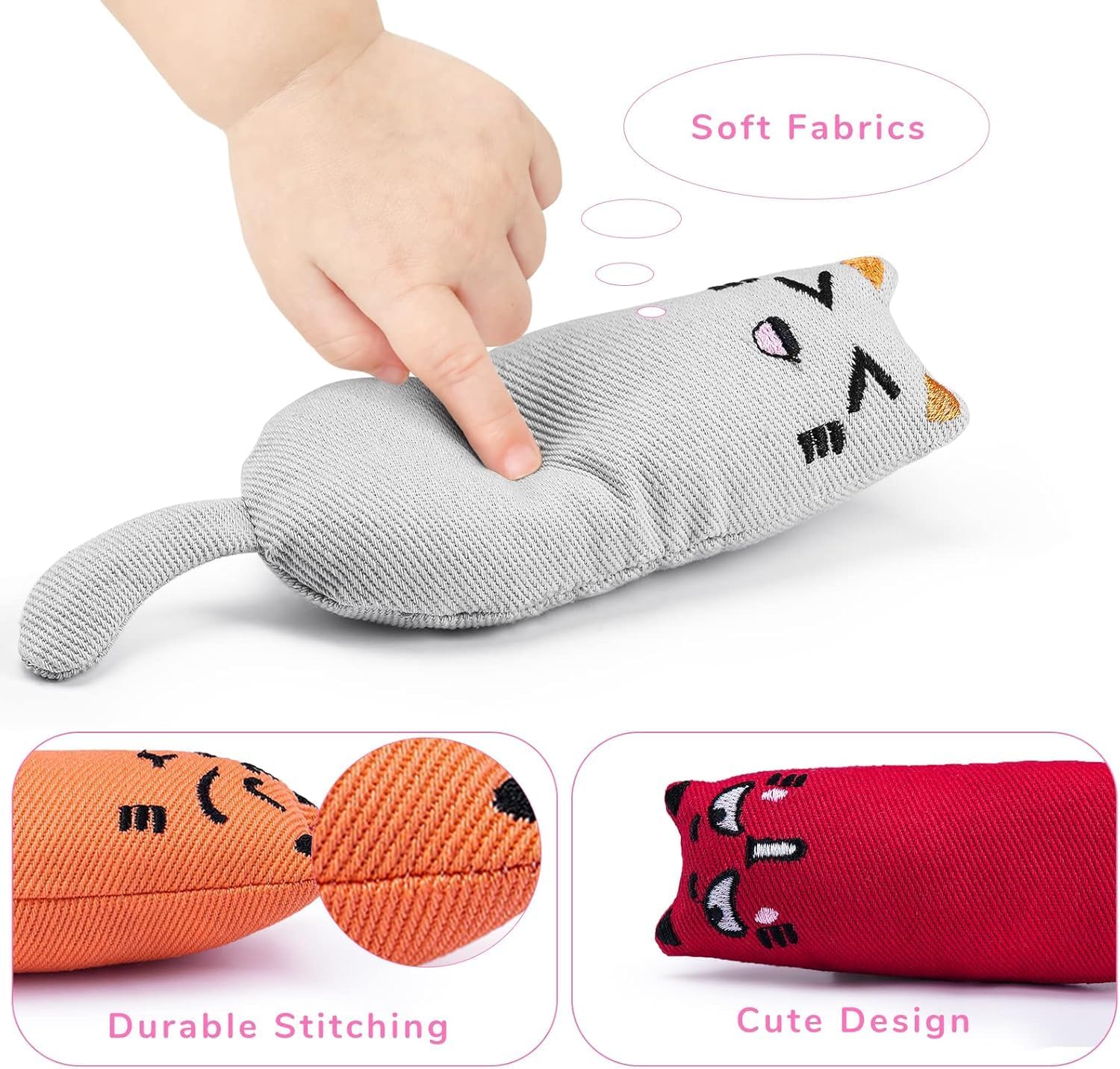 Petluno 5Pcs Bite Resistant Catnip Toy for Cats,Catnip Filled Cartoon Mice Cat Teething Chew Multicolor