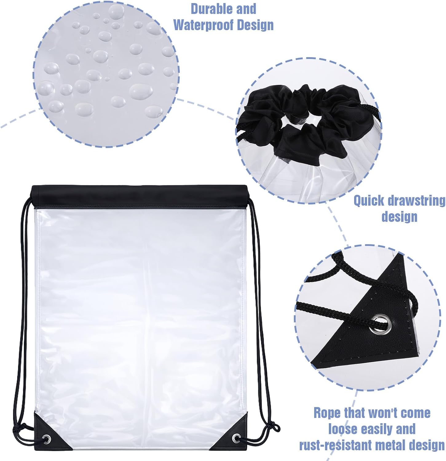 2 Pcs Clear Backpack for Stadium Events, Waterproof PVC Drawstring See Through Bag for Men and Women, Ideal for Gym Stadium Events Concert Colleges Work Festivals Travel Shopping 17x13 Inch