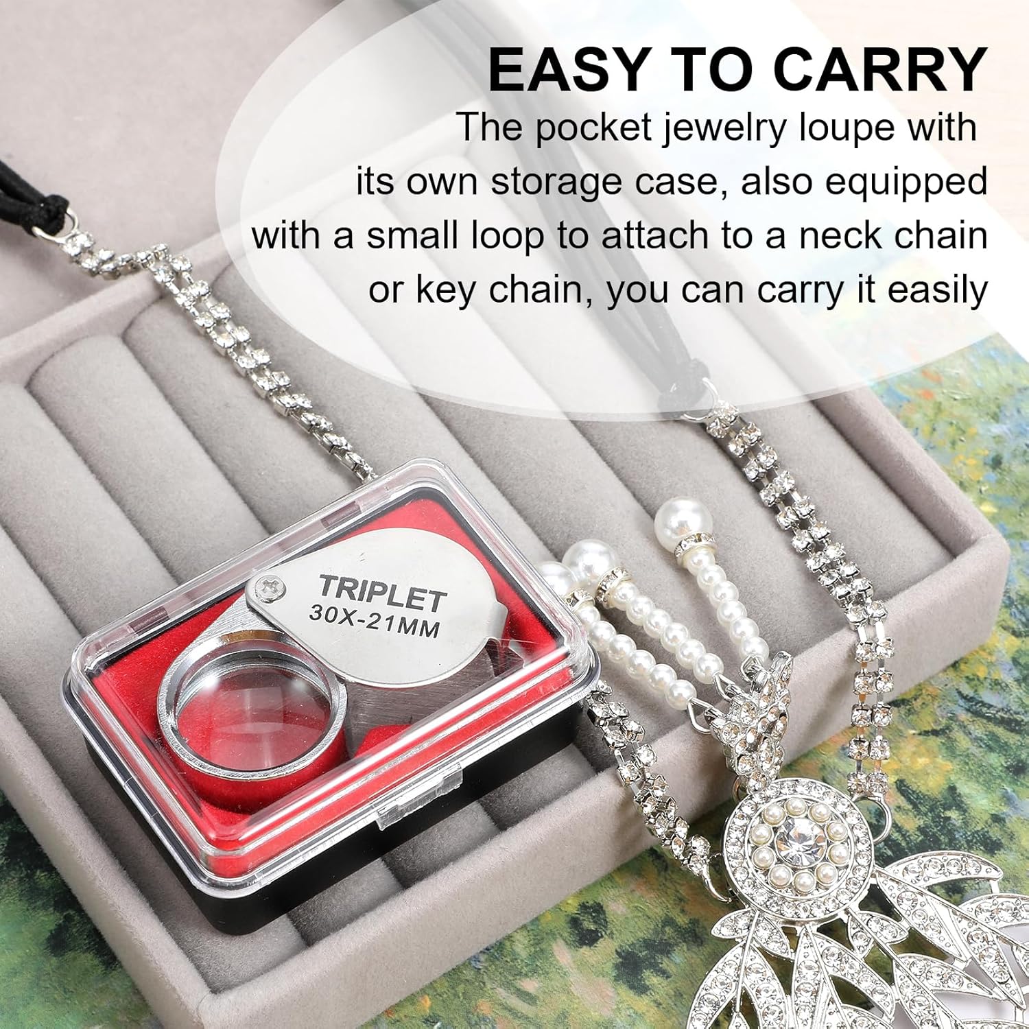 Xindojuz 2 PCS Jewelers Loop Magnifier, Pocket Foldable 30X 21mm Jewelry Eye Small Magnifying Glass Jewelers loupe Magnifier Set for Gems Diamonds Plants Coins Stamps Antiques and More Silver