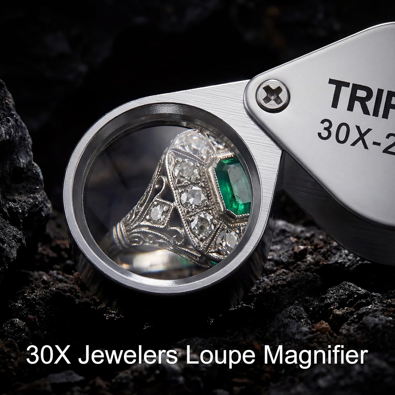 Xindojuz 2 PCS Jewelers Loop Magnifier, Pocket Foldable 30X 21mm Jewelry Eye Small Magnifying Glass Jewelers loupe Magnifier Set for Gems Diamonds Plants Coins Stamps Antiques and More Silver