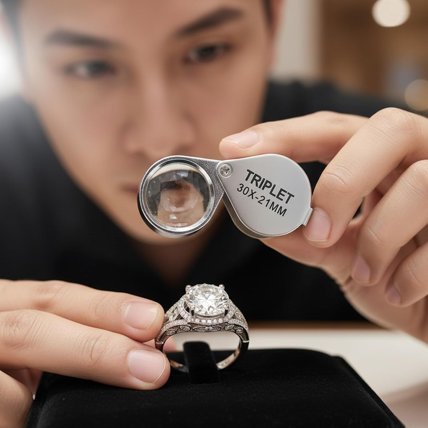 Xindojuz 2 PCS Jewelers Loop Magnifier, Pocket Foldable 30X 21mm Jewelry Eye Small Magnifying Glass Jewelers loupe Magnifier Set for Gems Diamonds Plants Coins Stamps Antiques and More Silver