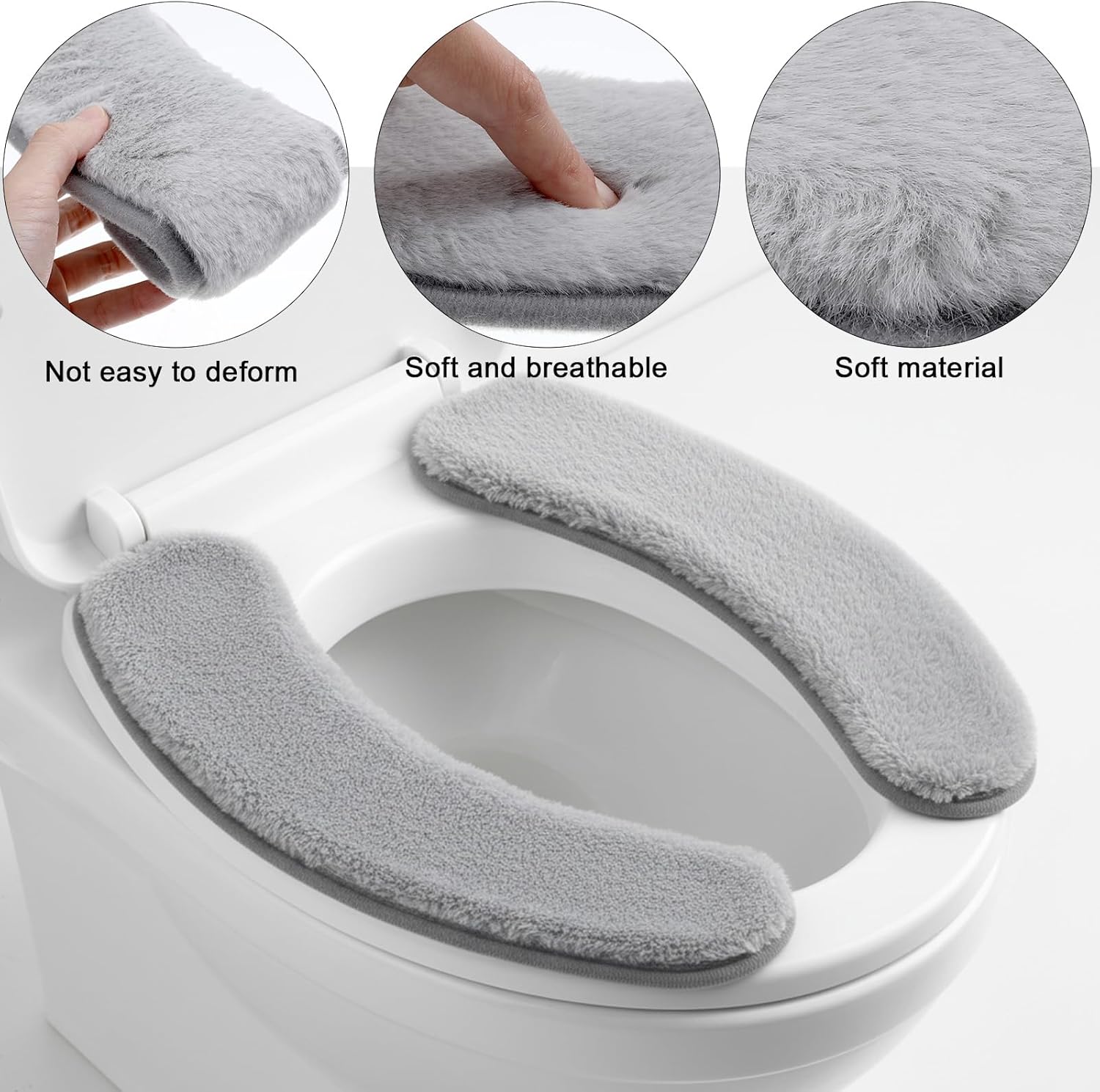 2 PCS Thick and Elastic Toilet Seat Cushion Cover, Washable Soft Padded Toilet Seat Elongated, Easy Install with Double-Sided Hook and Loop Fastener, Seats Mat Cushions for Elderly, Seniors Gray