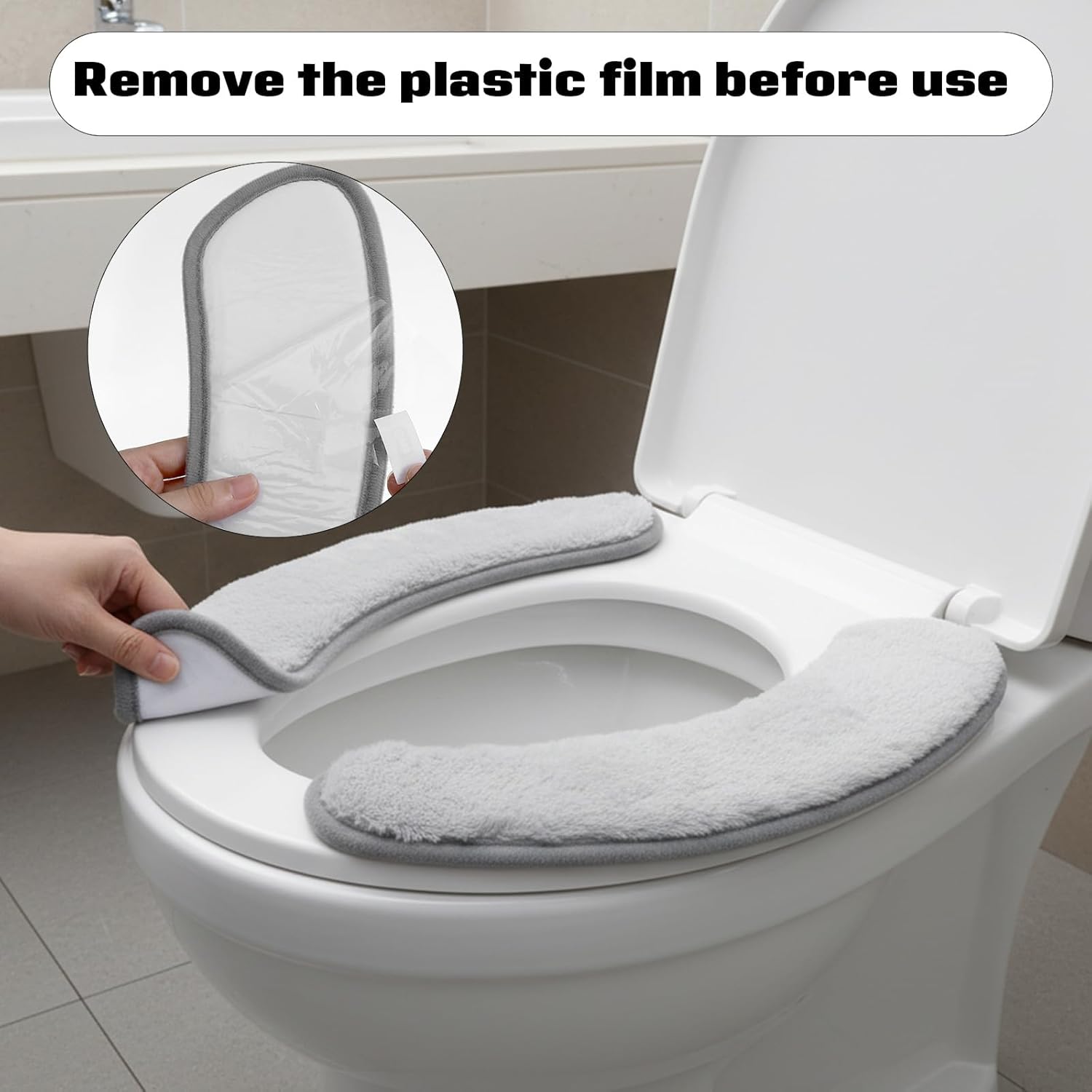 2 PCS Thick and Elastic Toilet Seat Cushion Cover, Washable Soft Padded Toilet Seat Elongated, Easy Install with Double-Sided Hook and Loop Fastener, Seats Mat Cushions for Elderly, Seniors Gray