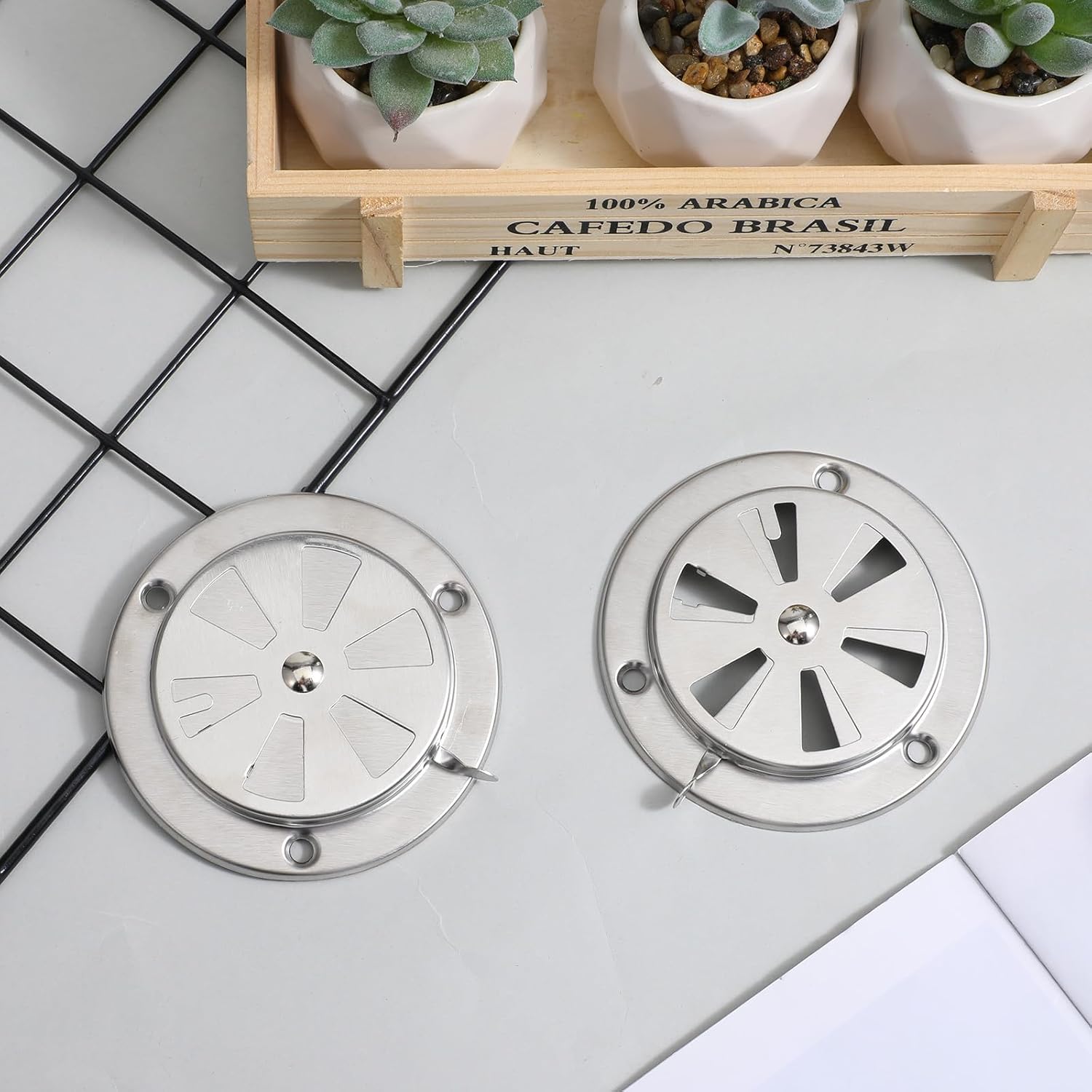 2 PCS BBQ Grill Smoker Air Vent Set, Adjustable Stainless Steel Grill Vent Damper for Controlling Airflow, BBQ Smoker Grilling Exhaust Smokers Replacement Parts for Grills, Stove and Smokers 95mm