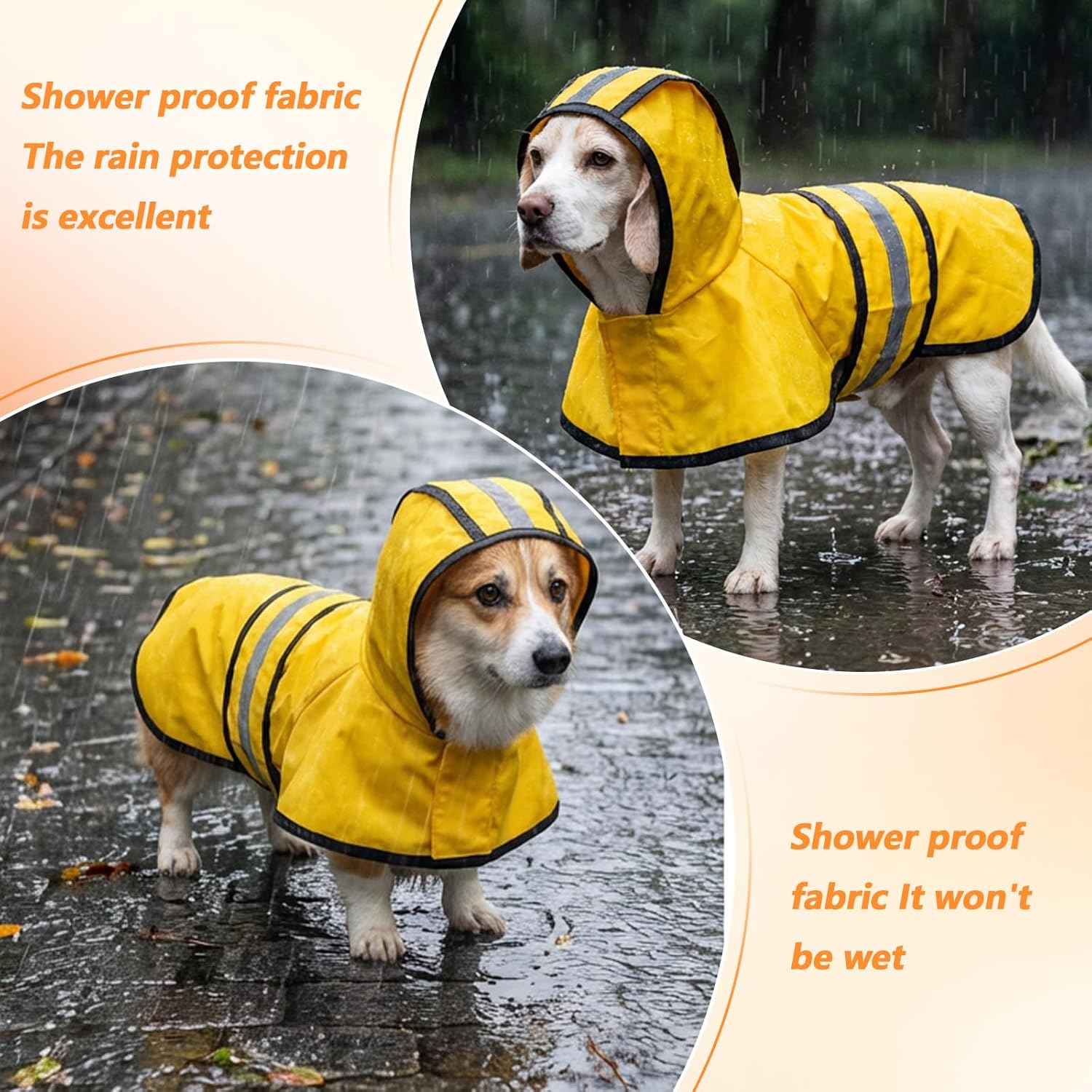 Dog Raincoat with Hood, Rain Jacket for Dogs Waterproof with Reflective Safety Hooded Slicker Poncho, Convenient Leash Hole & Adjustable Fit, Perfect for Small, Medium, and Large Dogs Yellow M Size