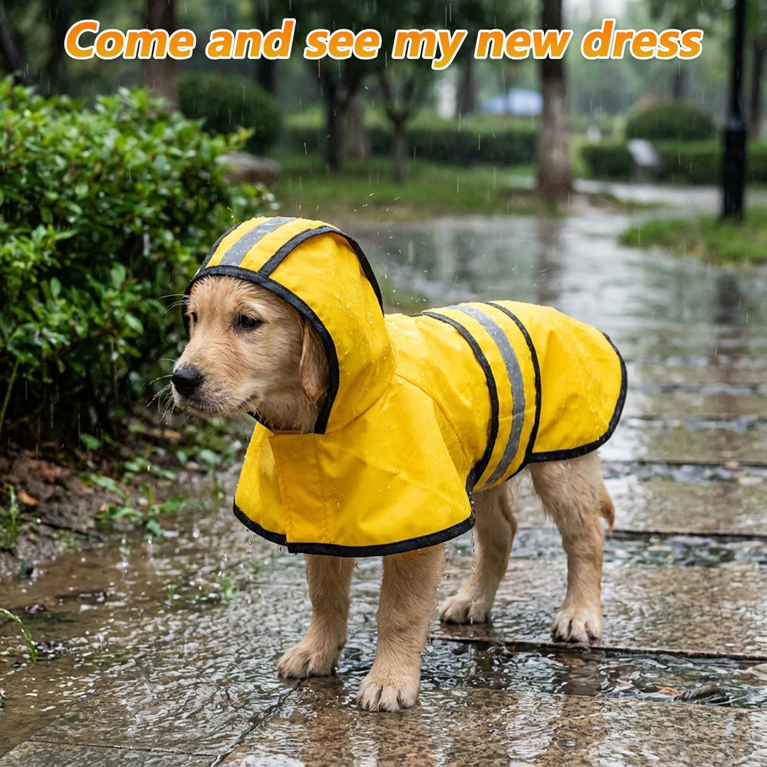 Dog Raincoat with Hood, Rain Jacket for Dogs Waterproof with Reflective Safety Hooded Slicker Poncho, Convenient Leash Hole & Adjustable Fit, Perfect for Small, Medium, and Large Dogs Yellow M Size