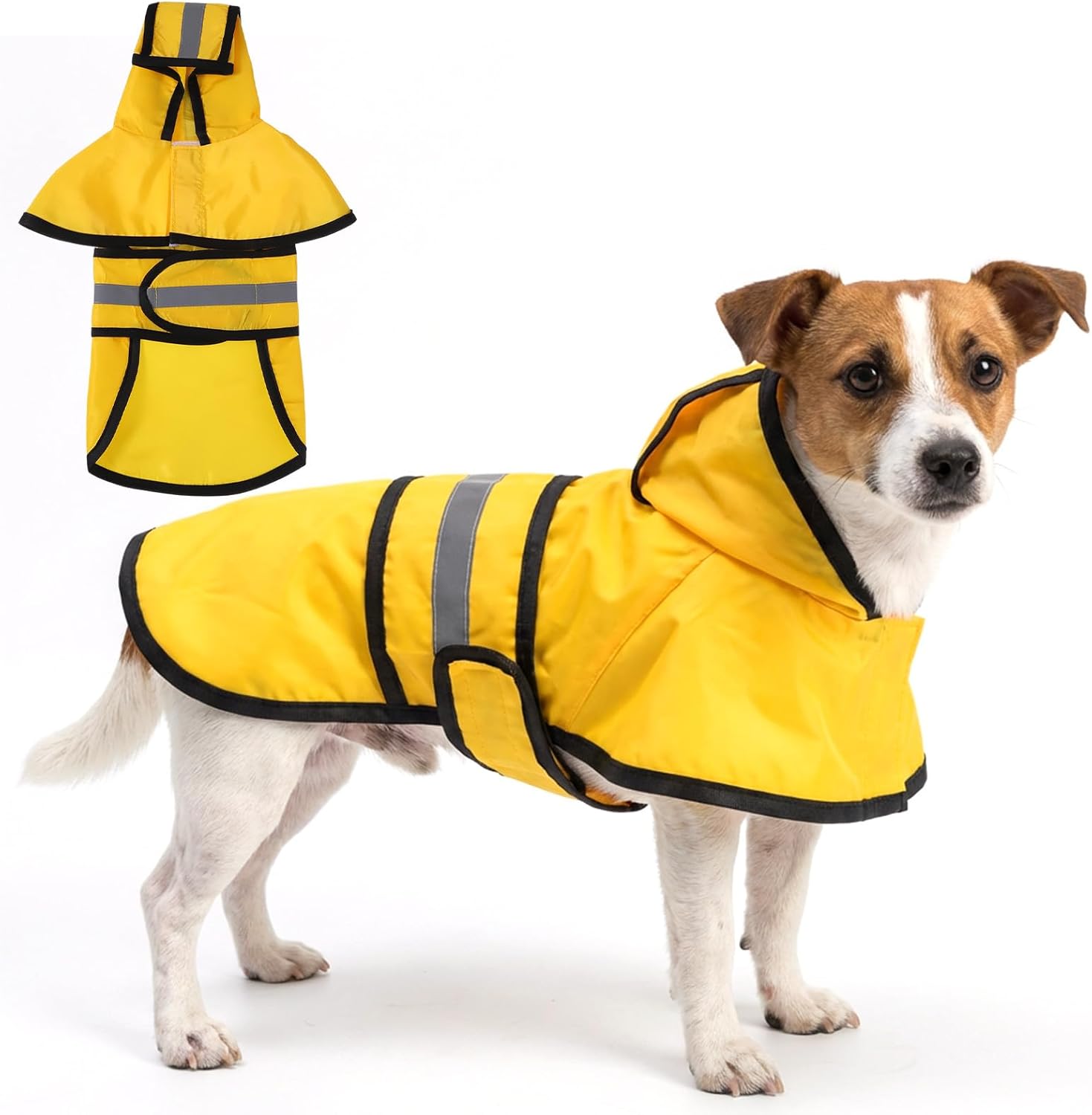 Dog Raincoat with Hood, Rain Jacket for Dogs Waterproof with Reflective Safety Hooded Slicker Poncho, Convenient Leash Hole & Adjustable Fit, Perfect for Small, Medium, and Large Dogs Yellow M Size