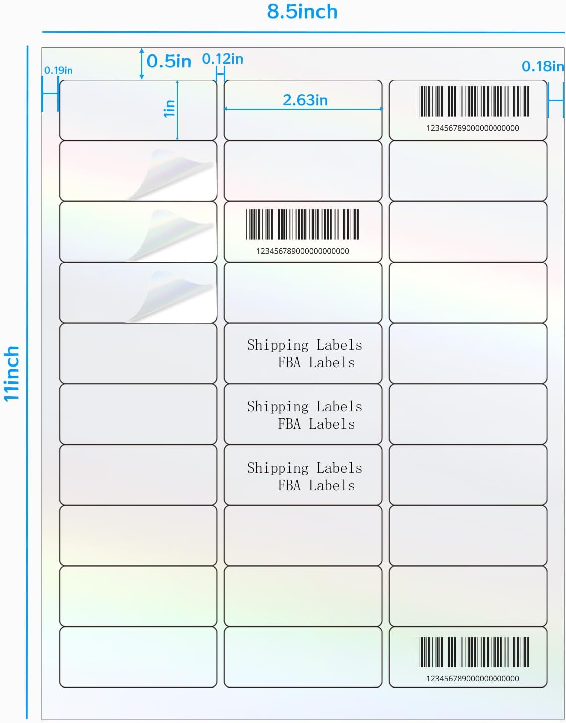 STARLIBOO Transparent Stickers Labels -1" x 2-5/8" Clear Address Labels Mailing Stickers for Laser/Inkjet Printer 8.5"×11"- 20 Sheet Clear Holographic