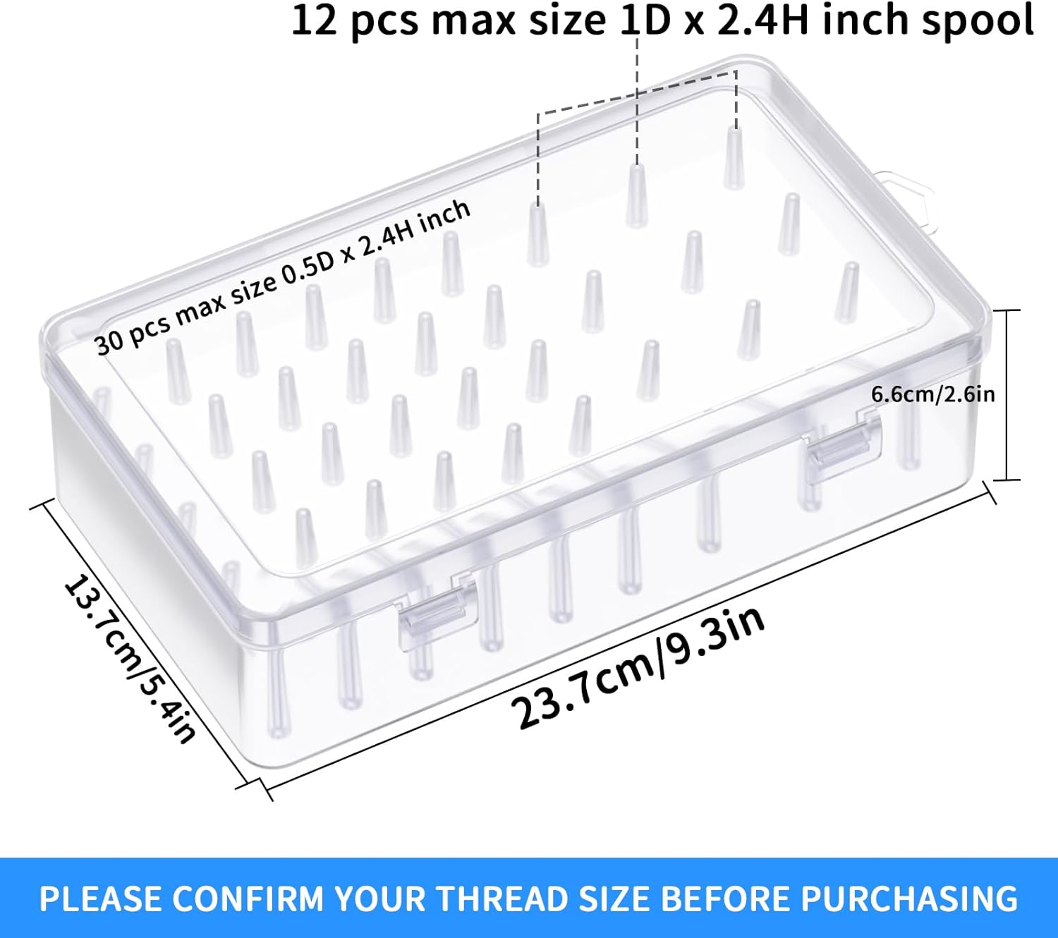 Homakover 42 Spools Sewing Thread Box Storage, Clear Plastic Thread Spools Holder, Embroidery Organizer Bobbins Storage Case, Portable Craft Organizer for Embroidery Quilting and Sewing Threads
