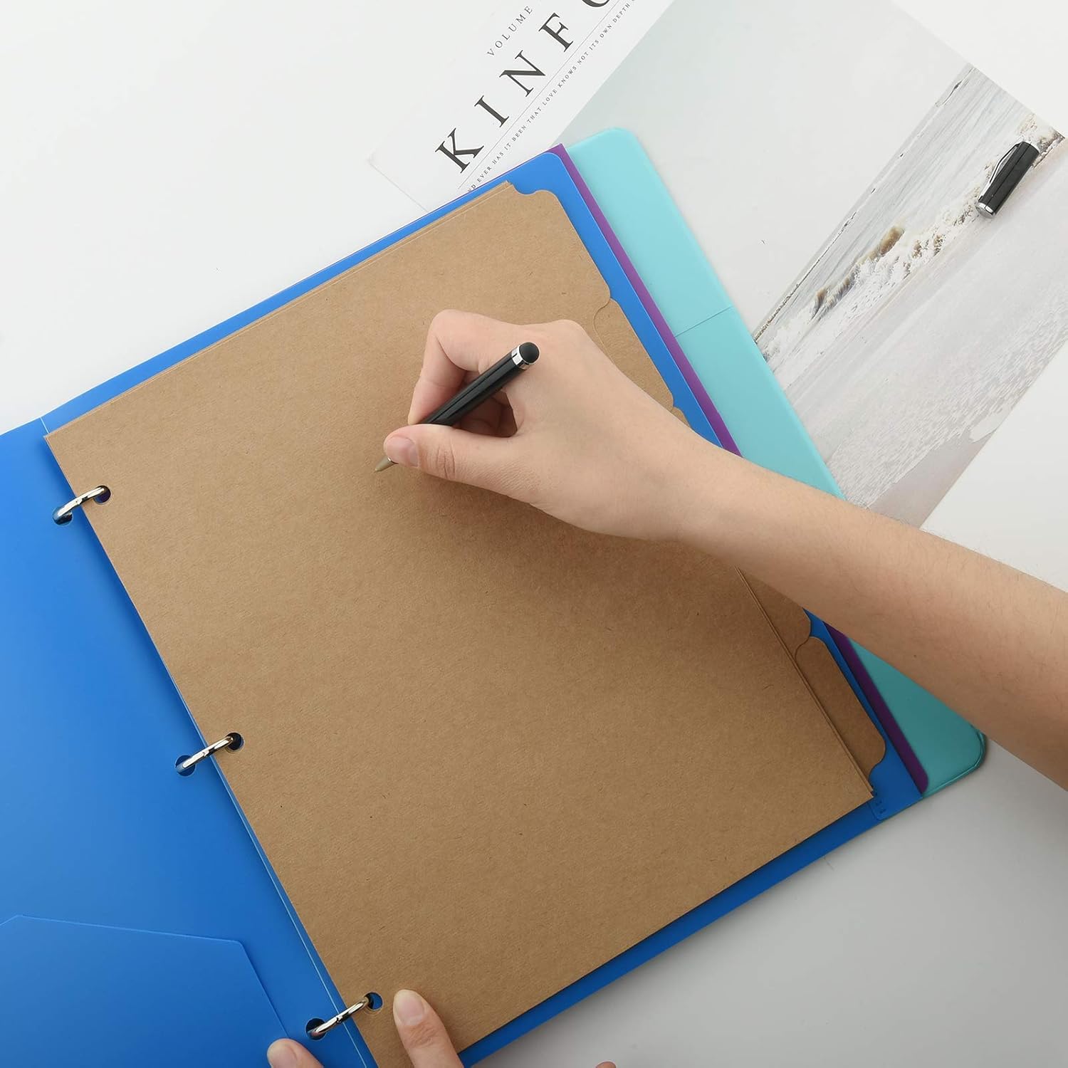 3 Ring Binder Dividers with 5-Tabs for Letter Size, 1/5 Cut, 3-Hole Punched, Blank Kraft Paper Index Dividers 8.5” x 11” for Extra Durable for College, Adults