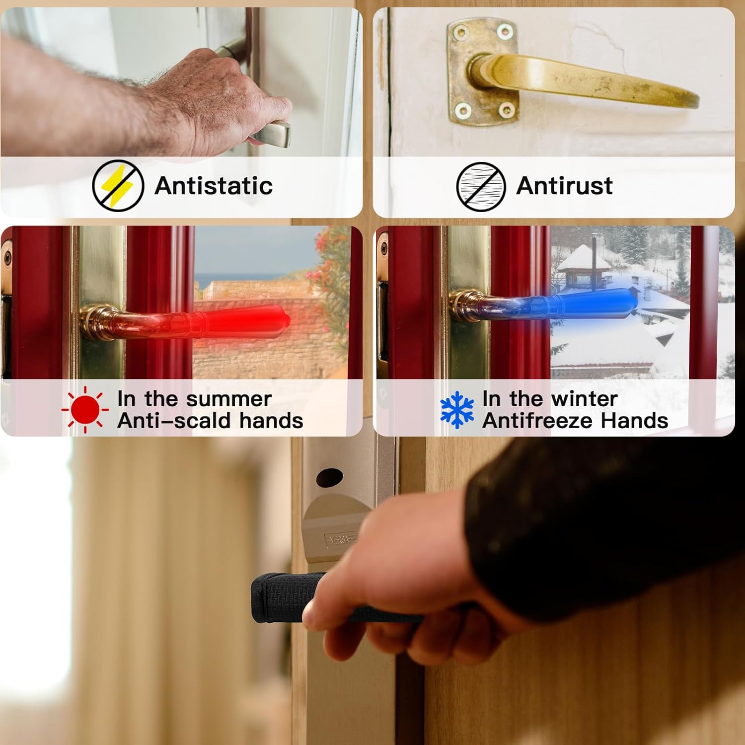 Homakover Door Handle Covers, Door Knob Covers for Summer Anti-Scald Hands, and Winter Antifreeze Hands, Door Knob Protector, Made of 2mm Neoprene 2 Pieces Black