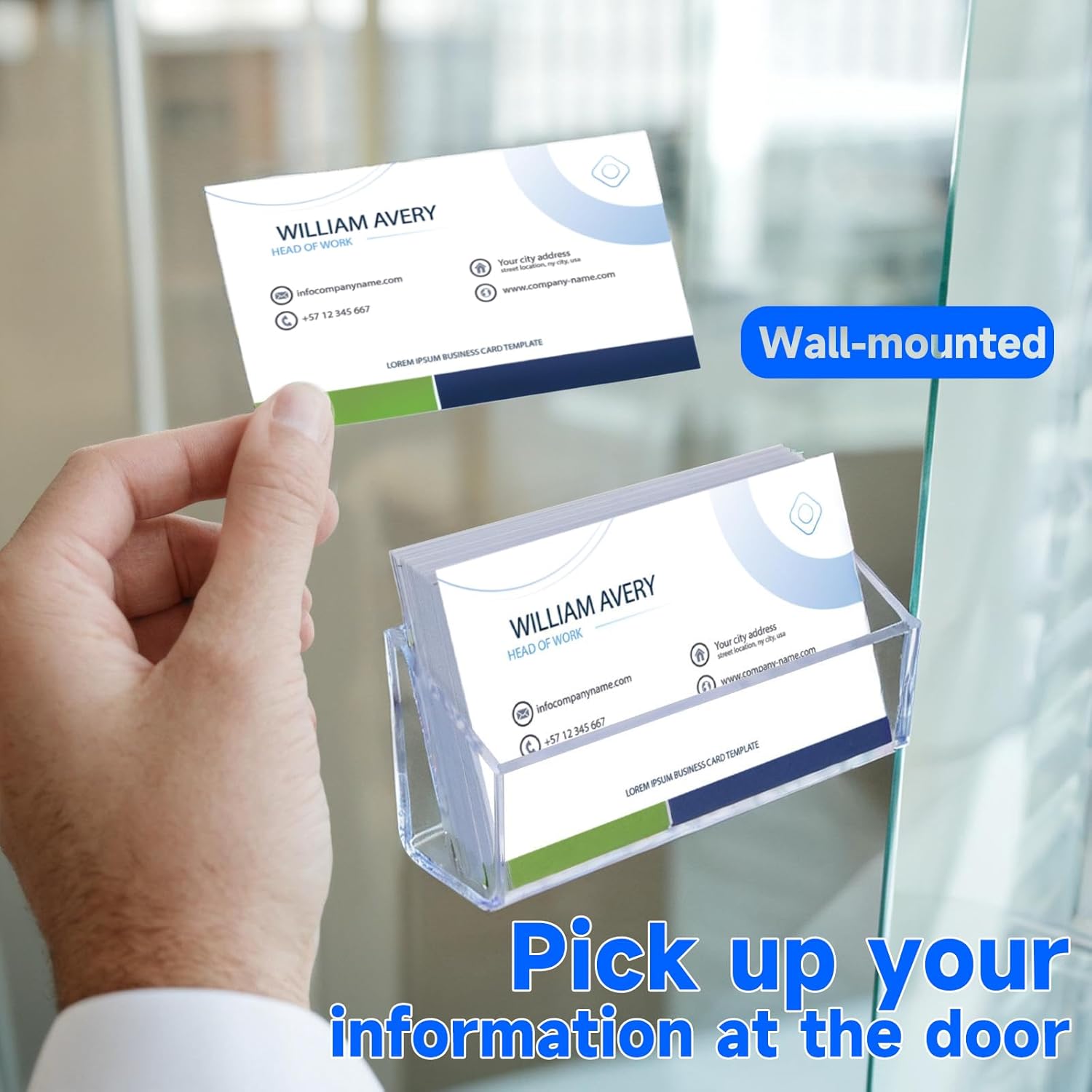 Acrylic Business Card Holder, 2 Pack Wall Mount Name Card Holder, Office Calling Cards Display Holder Stand, Visiting Cards Desktop Organizer for Wall Mount or Place on Desk, Fits 40-60 Business Cards
