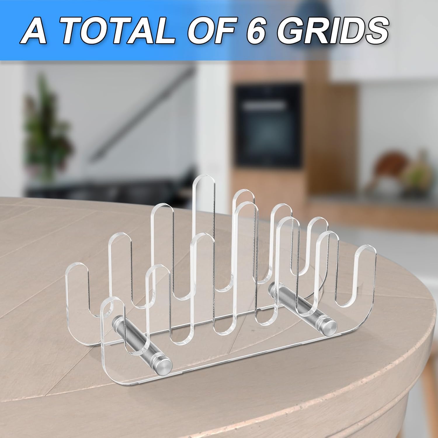 Clear Acrylic Coaster Holder, 6 Grids Anti Slip Coaster Organizer Perfect for Square or Round Coaster Sets, Hold 6 Coasters Holder Only