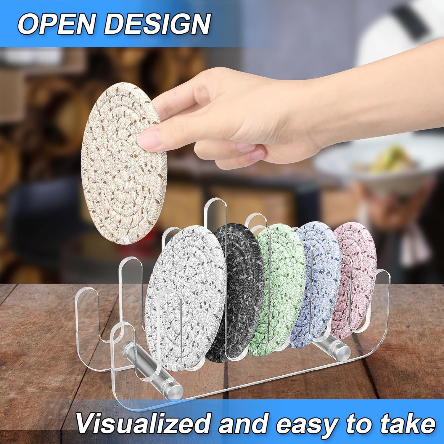 Clear Acrylic Coaster Holder, 6 Grids Anti Slip Coaster Organizer Perfect for Square or Round Coaster Sets, Hold 6 Coasters Holder Only